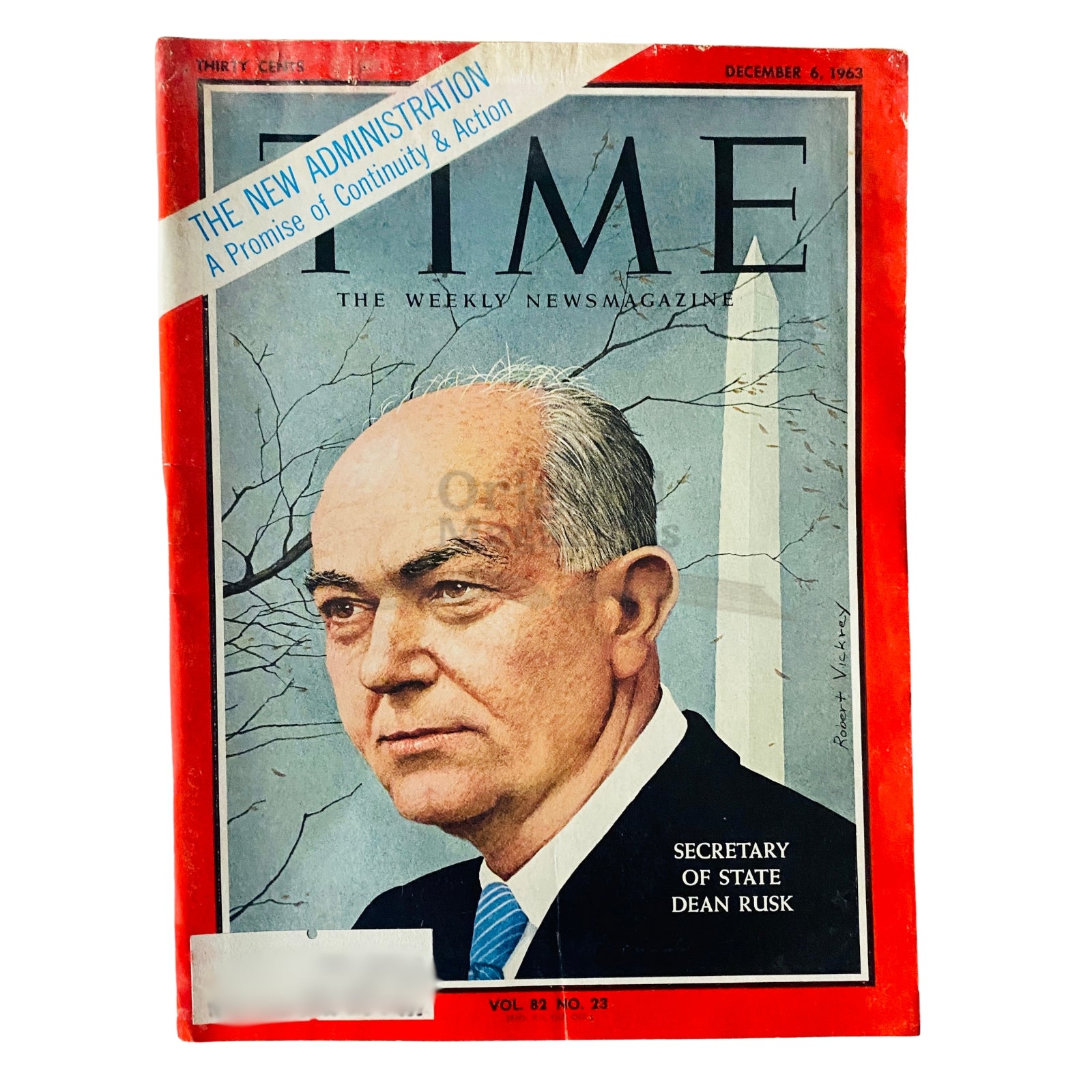 Time Magazine Cover December 6, 1963, Vol 82 No. 23 featuring Secretary of State Dean Rusk, showcasing the political atmosphere of the 1960s.