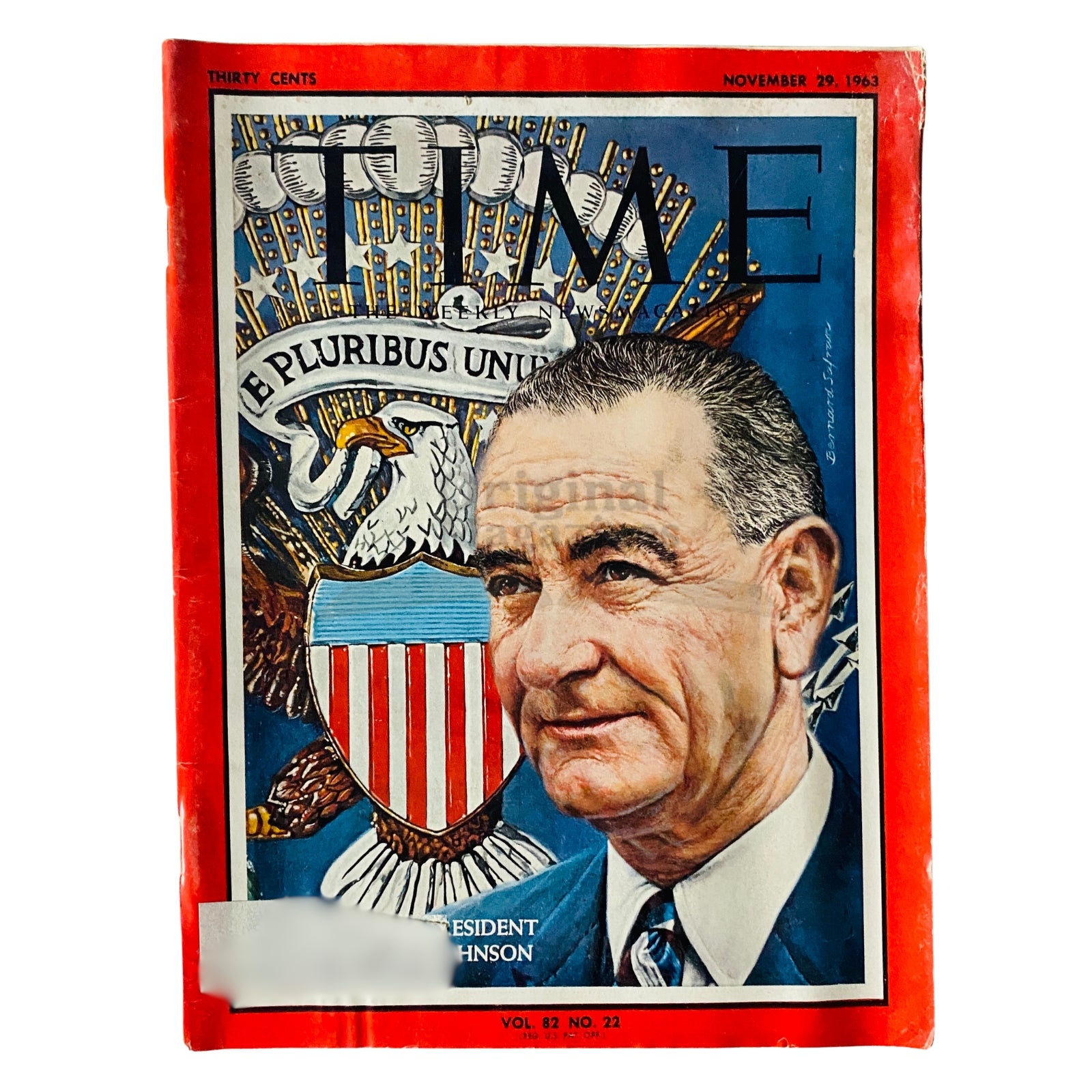 Cover of Time Magazine from November 29, 1963, Vol 82 No. 22 featuring President Lyndon B. Johnson, showcasing the political climate of the early 1960s.