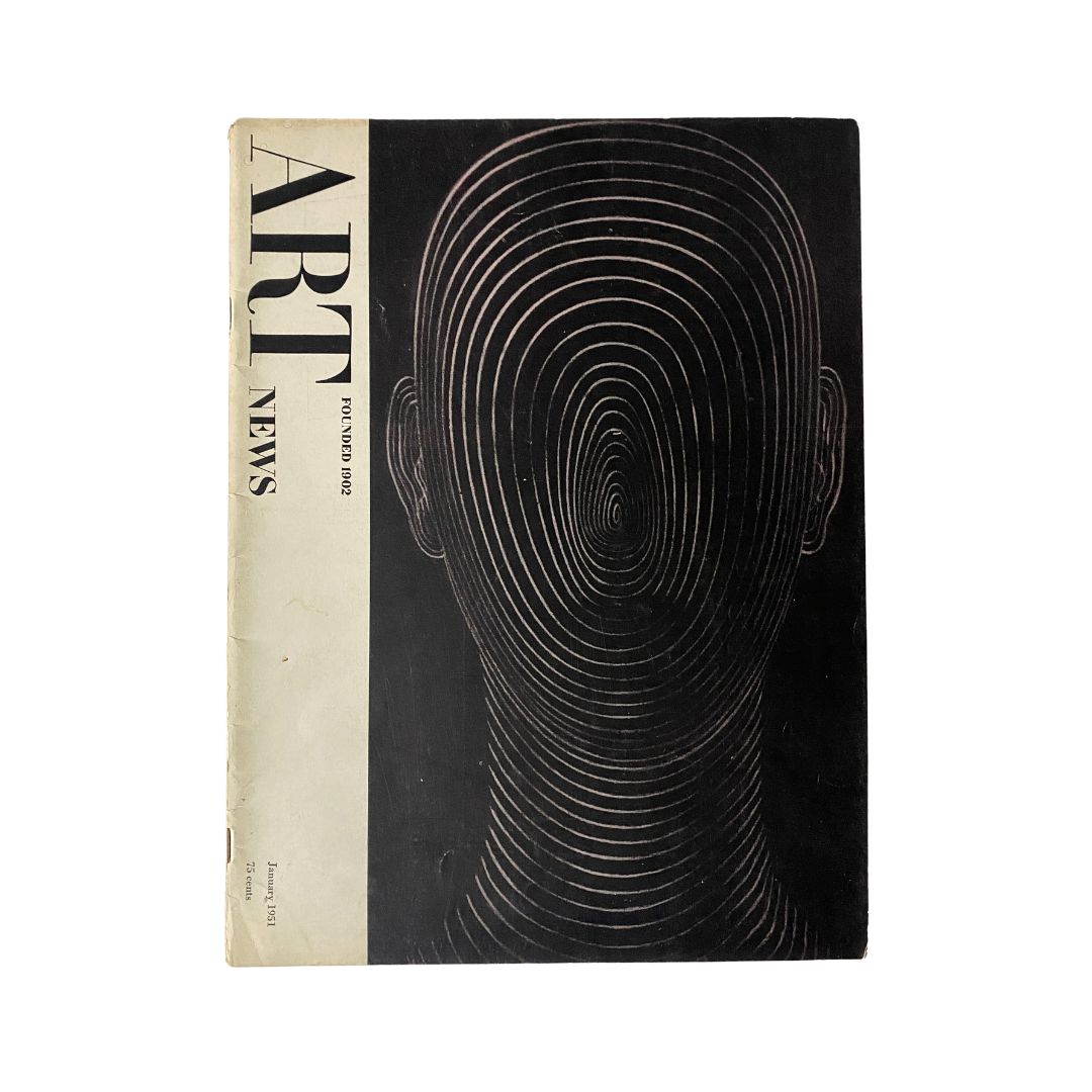 Cover of the January 1951 issue of Art News Magazine featuring a striking design with concentric line patterns forming a head silhouette, titled 'VTG Art News Magazine January 1951 Kirchner: Self-Portrait, colorplate No Label'.