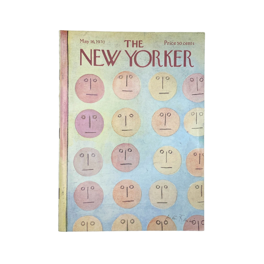 Front cover of The New Yorker magazine dated May 16, 1970, featuring a unique illustration by Andrei Francois with faces in various colors, reflecting the artistic style of the era.