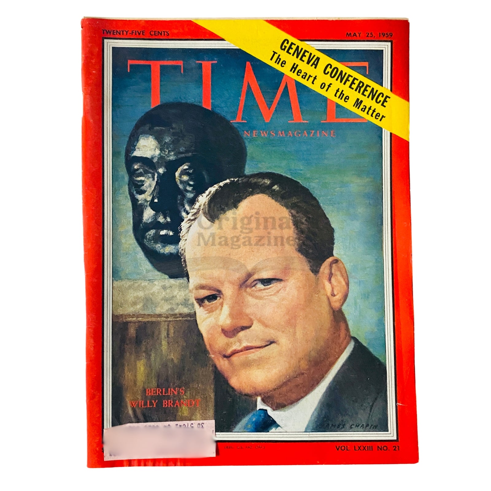 Iconic Time Magazine cover from May 25, 1959, featuring Berlin's Willy Brandt, Vol 73 No 21, showcasing historical significance during the Cold War.