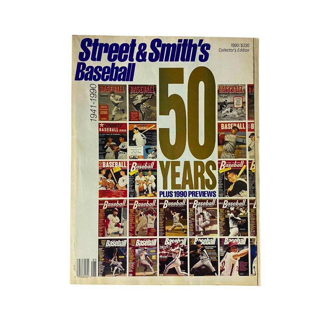 Cover of Street & Smith's Baseball Magazine 1990 Collector's Edition showcasing a collage of baseball magazine covers and celebrating 50 years of baseball publishing.