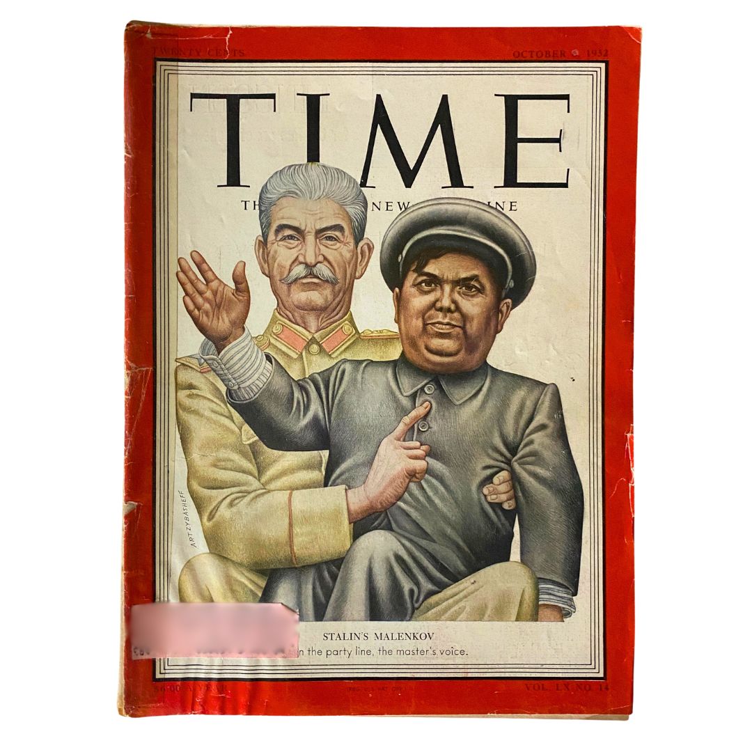 VTG Time Magazine October 6, 1952 Vol 60 No. 14 Joseph Stalin & Georgy Malenkov