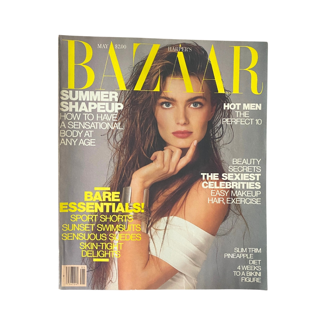 Cover of Harper's Bazaar Magazine May 1987 showcasing Paulina Porizkova, featuring bold headlines about summer shape-up tips and beauty secrets.