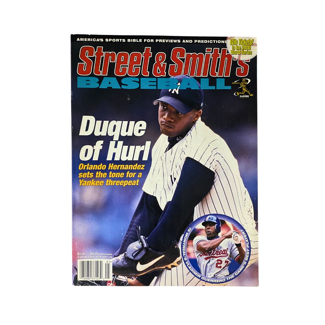 Cover of Street & Smith's Baseball Magazine 2000 featuring Orlando Hernandez, known as 'El Duque', highlighting his role in a Yankees three-peat.