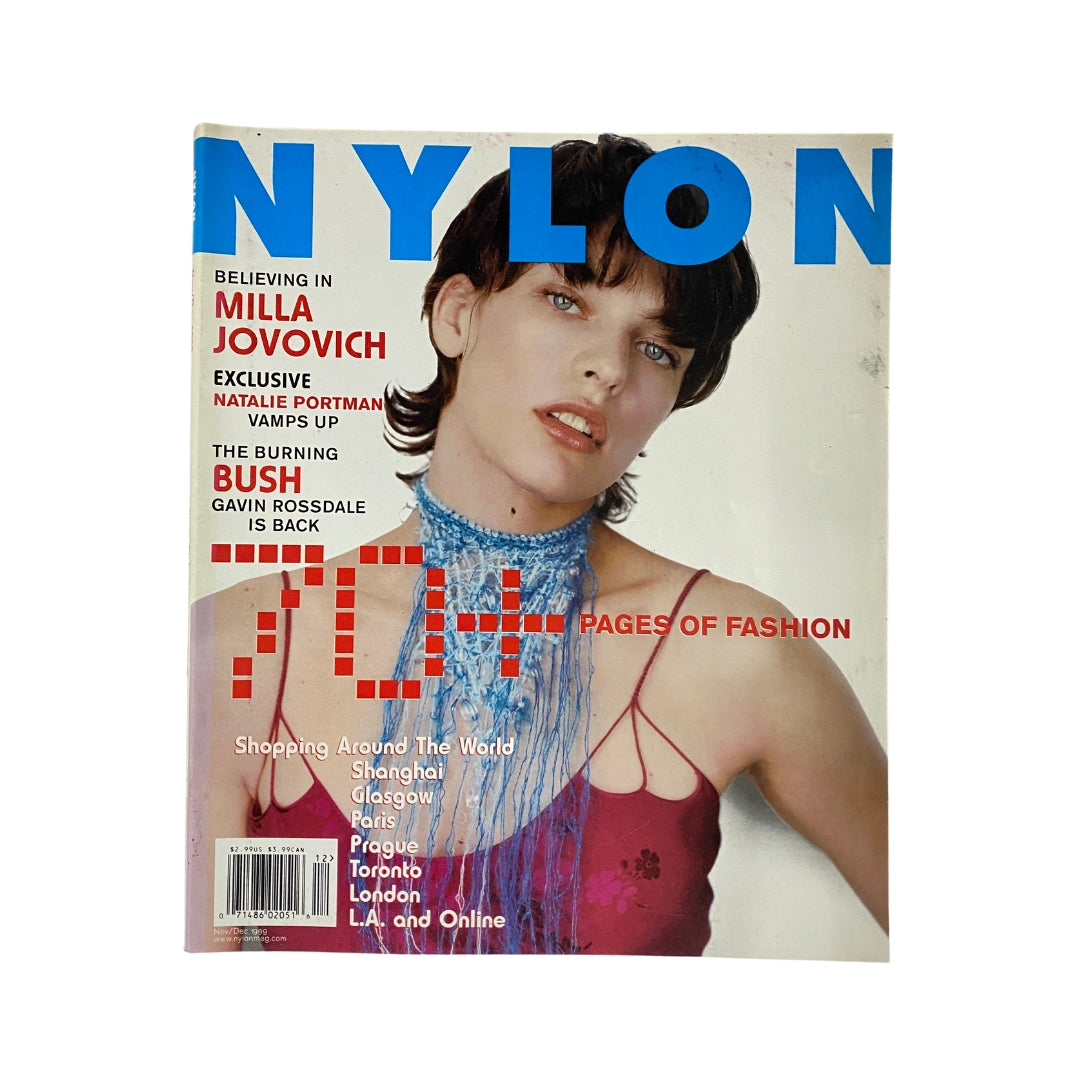 Nylon Magazine November - December 1999 featuring Milla Jovovich on the cover, showcasing a fashion-forward design with bold blue typography.