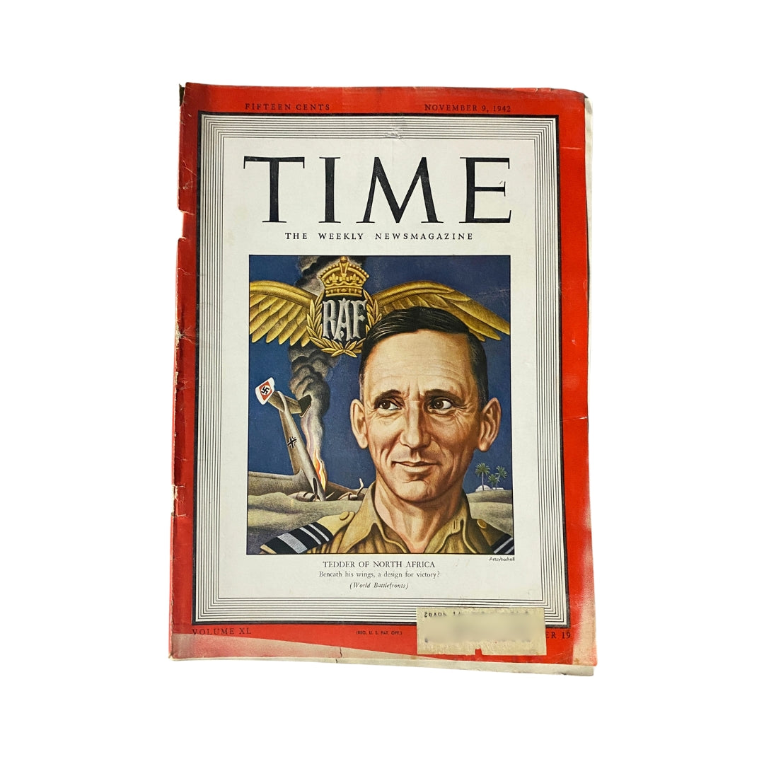 VTG Time Magazine November 9, 1942 Vol 40 No. 19 Arthur Tedder of North Africa