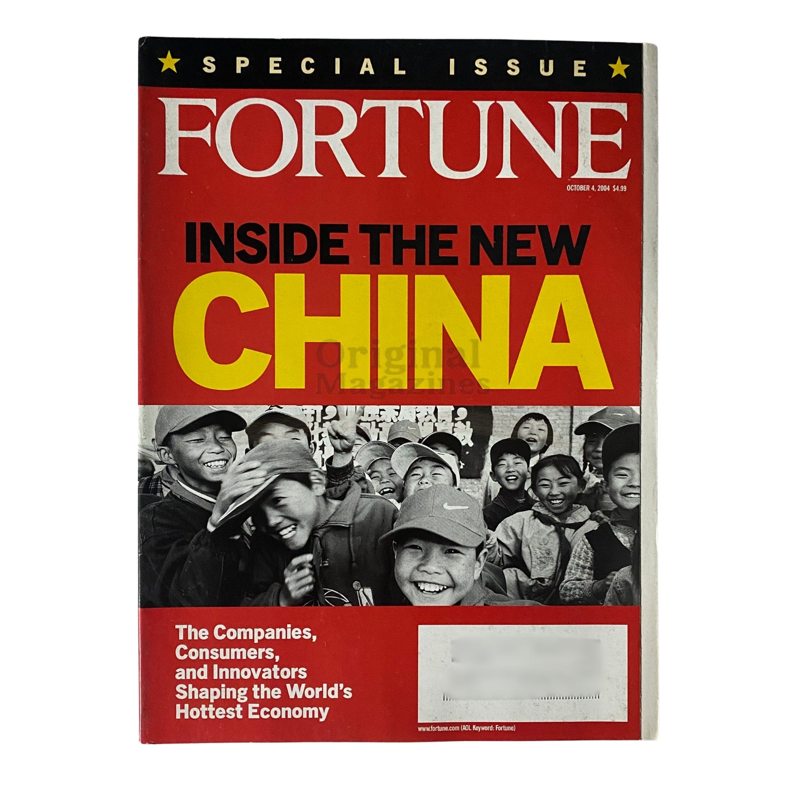 Fortune Magazine October 4, 2004 cover featuring the title 'Inside The New China' with an image of cheerful Chinese citizens, highlighting the theme of companies, consumers, and innovators in China's economy.