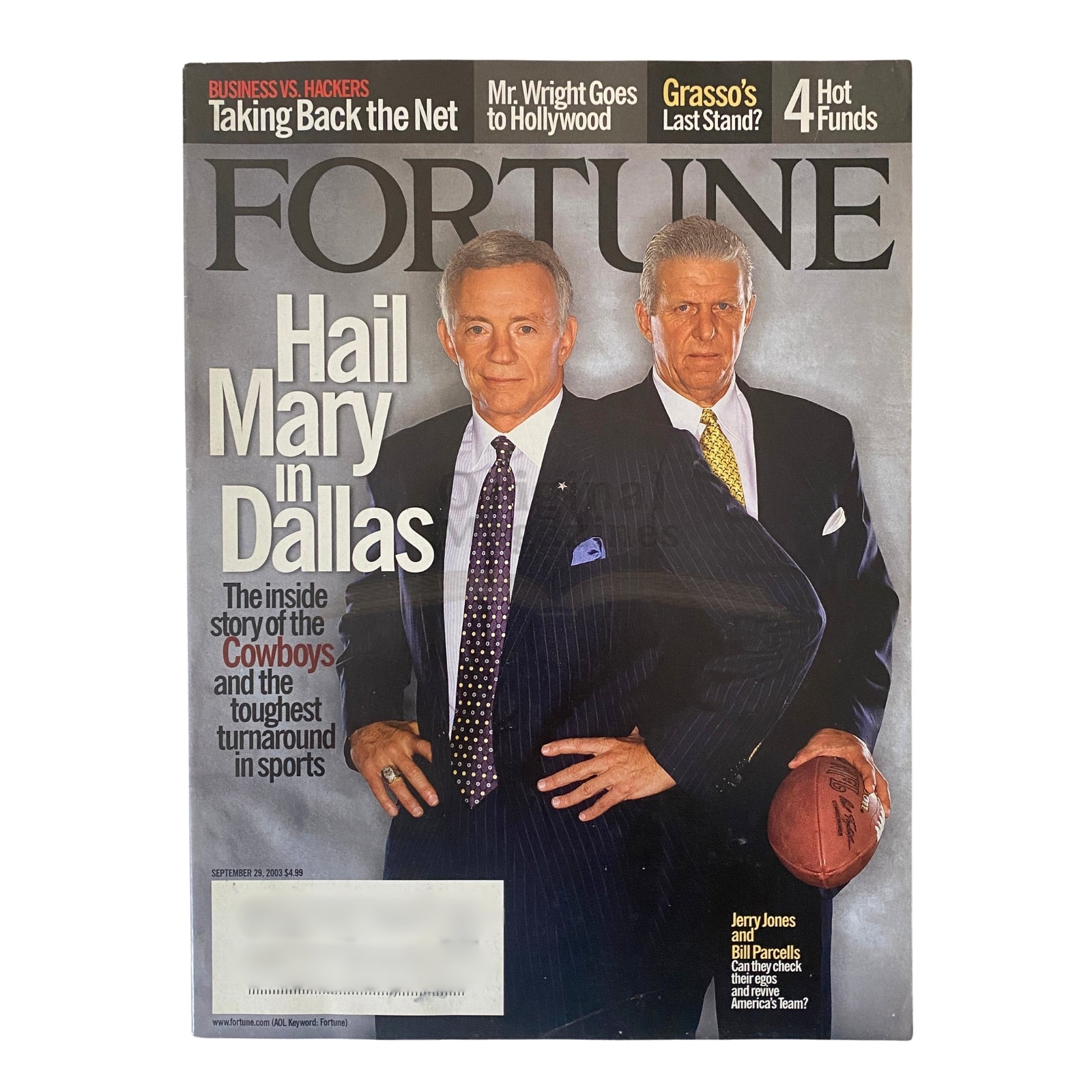 Fortune Magazine September 29, 2003 Jerry Jones and Bill Parcells VG
