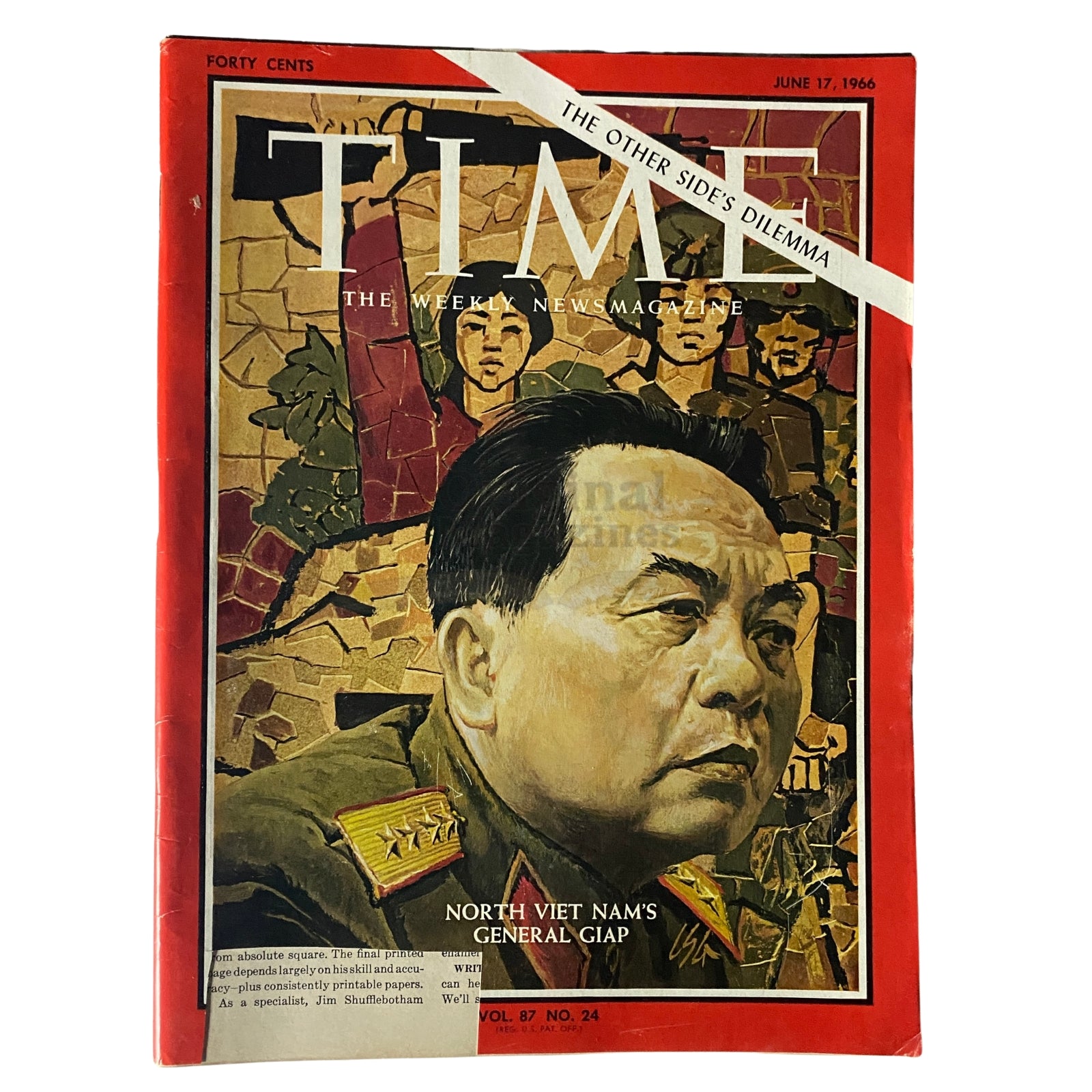 Time Magazine June 17 1966 Vol 87 No. 24 featuring North Viet Nam's Vo Nguyen Giap on the cover, showcasing a striking portrait of the general amid a backdrop of soldiers.