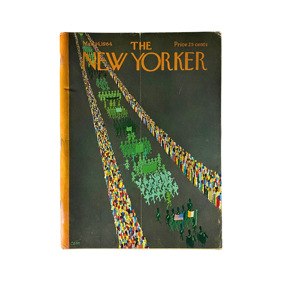 Cover of The New Yorker magazine from March 14, 1964, featuring artwork by Charles E. Martin, depicting a colorful parade with crowds and flags.