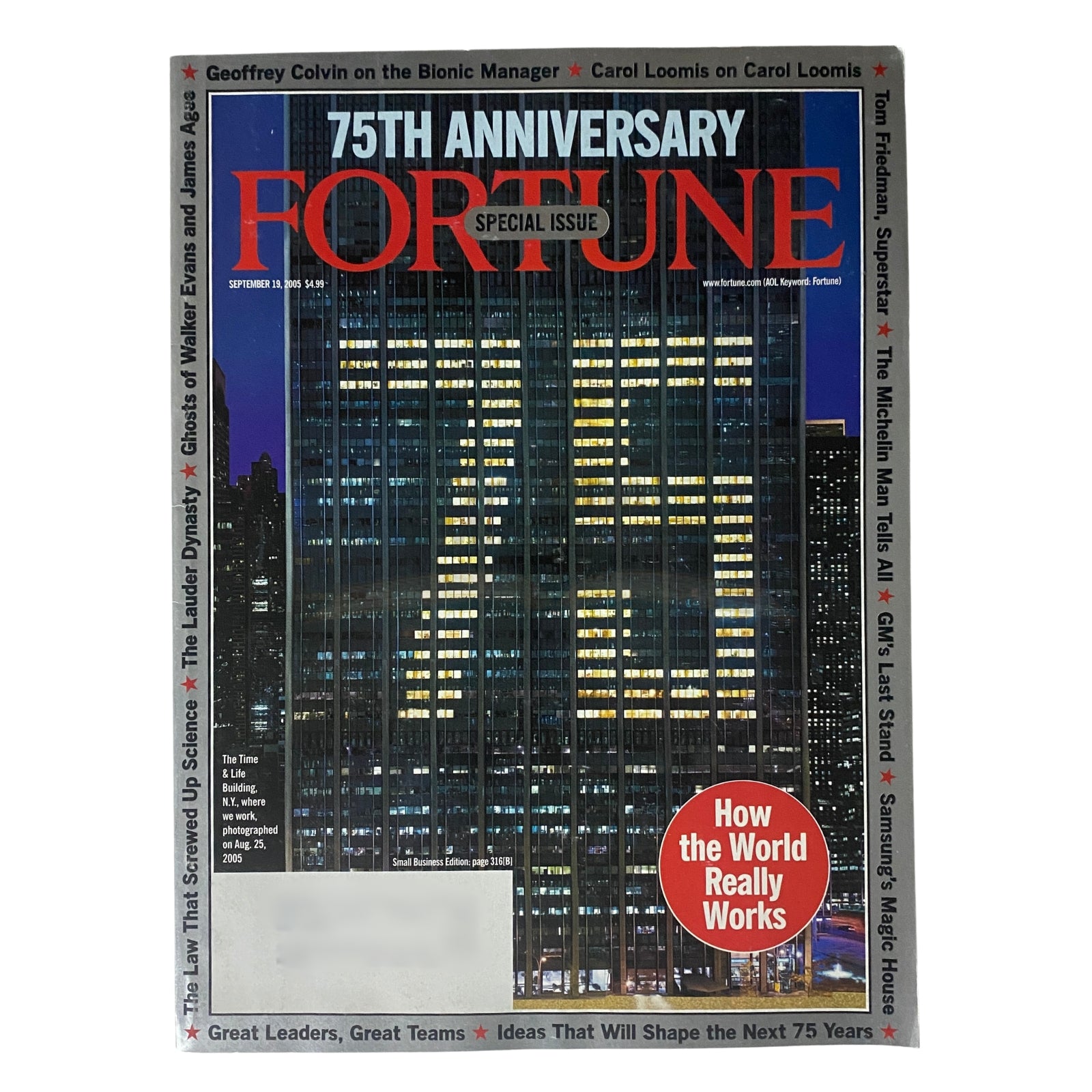 Cover of Fortune Magazine September 19, 2005 75th Anniversary Special Issue, featuring the title 'How the World Really Works' with a stylish skyline background.