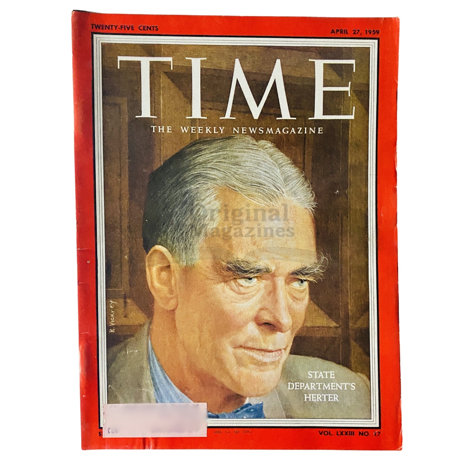 Time Magazine April 27, 1959, Vol 73 No. 17 featuring a cover portrait of Christian Herter, showcasing the era's cultural and political landscape.