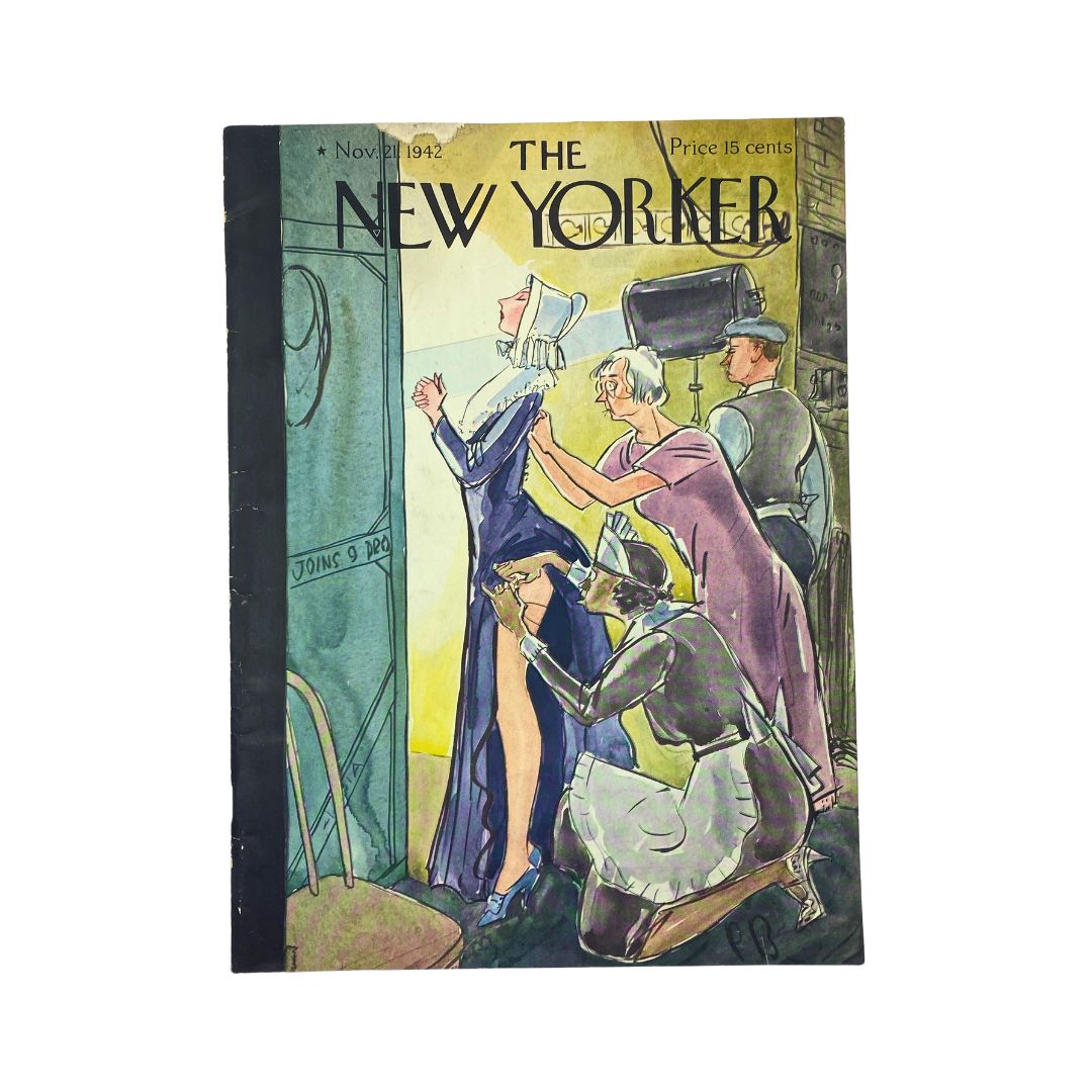 Cover of The New Yorker Complete Magazine dated November 21, 1942 featuring artwork by Perry Barlow, depicting a whimsical scene.
