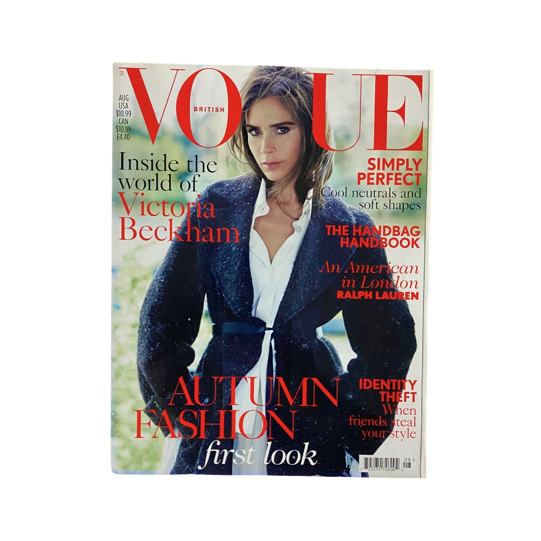 Vogue UK Magazine August 2014 Victoria Beckham Cover No Label VG