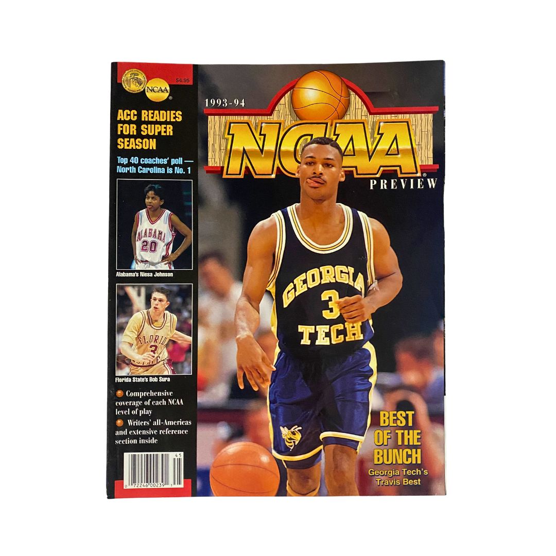 Cover of NCAA Basketball Preview Magazine 1993-1994 featuring Travis Best in Georgia Tech uniform, showcasing key players and insights for the season.