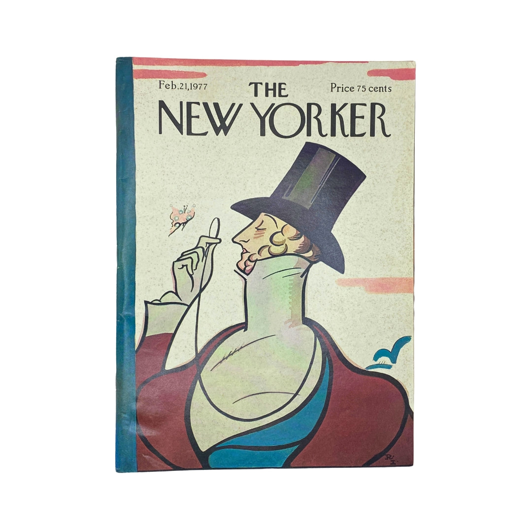 Cover of The New Yorker Complete Magazine February 21, 1977 featuring the Rea Irvin illustration in vibrant colors and distinctive style.