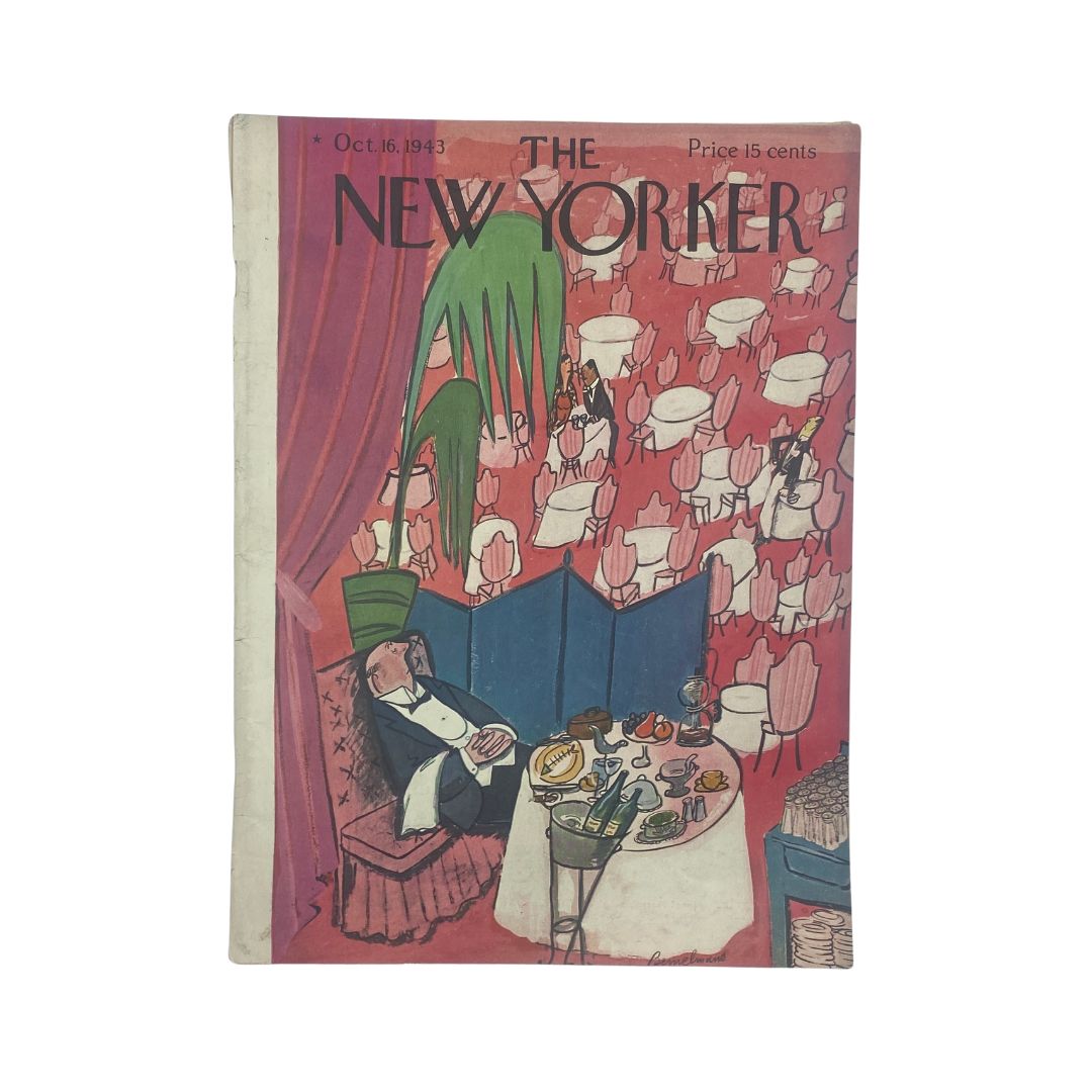 The New Yorker Complete Magazine October 16, 1943 Ludwig Bemelmans Cover VG