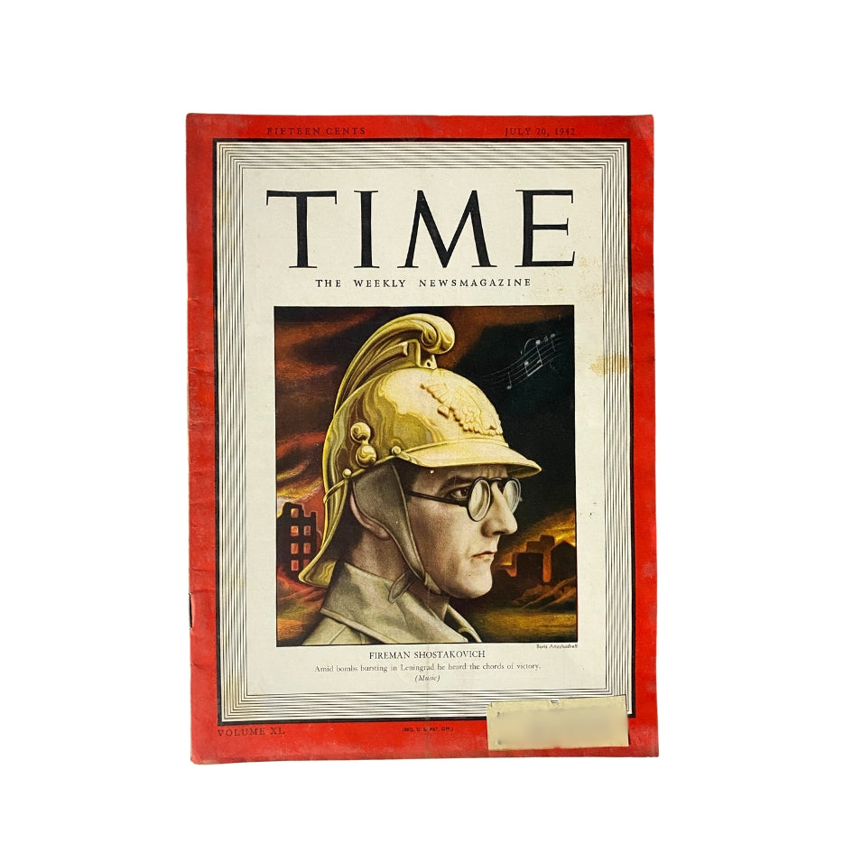 VTG Time Magazine July 20, 1942 Fireman Dmitri Shostakovich