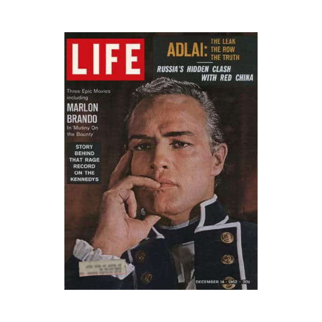VTG Life Magazine December 14, 1962 featuring Marlon Brando in a scene from Mutiny on the Bounty, showcasing the iconic cover with captivating imagery reflecting early 1960s cinema.