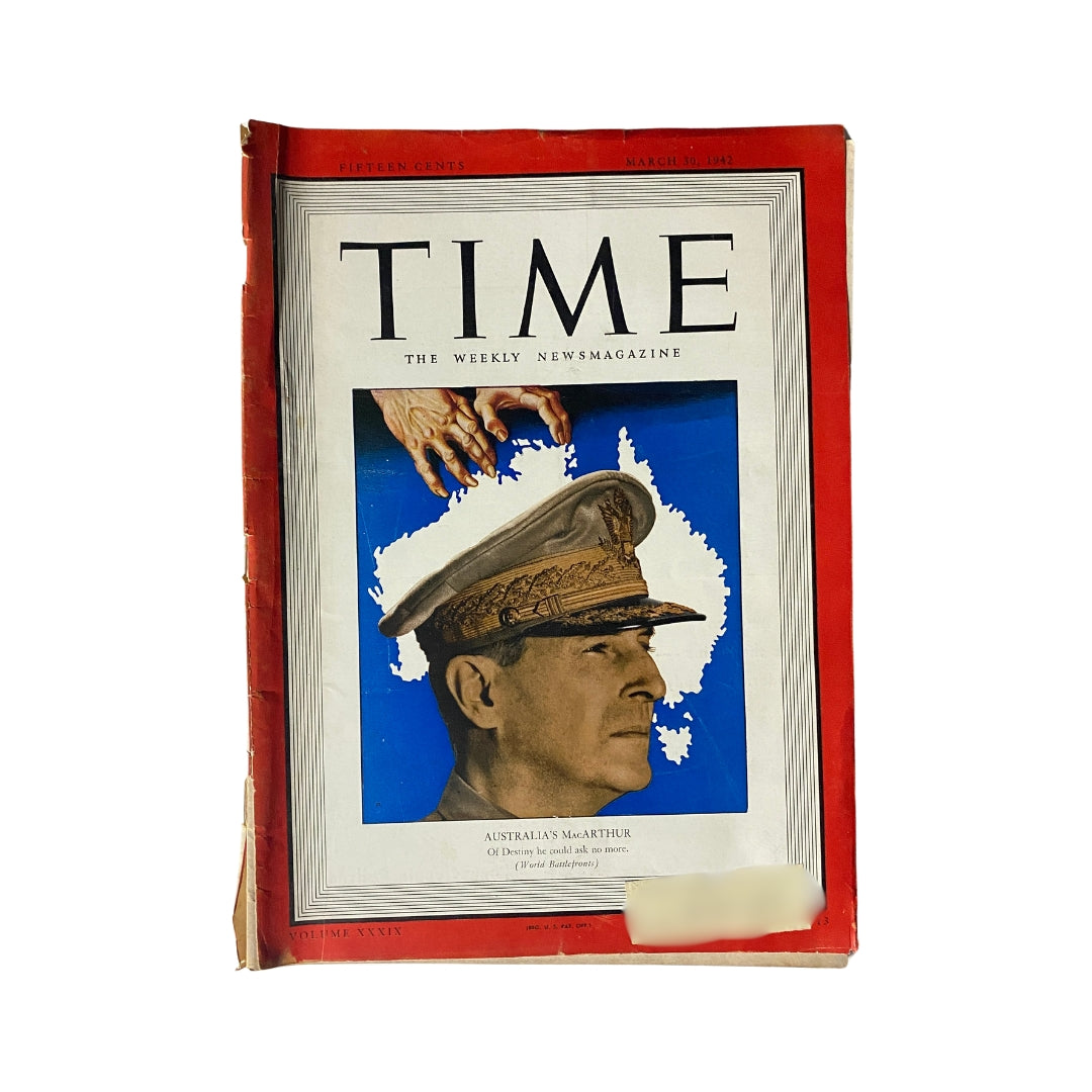 VTG Time Magazine March 30, 1942 Australia's Douglas MacArthur