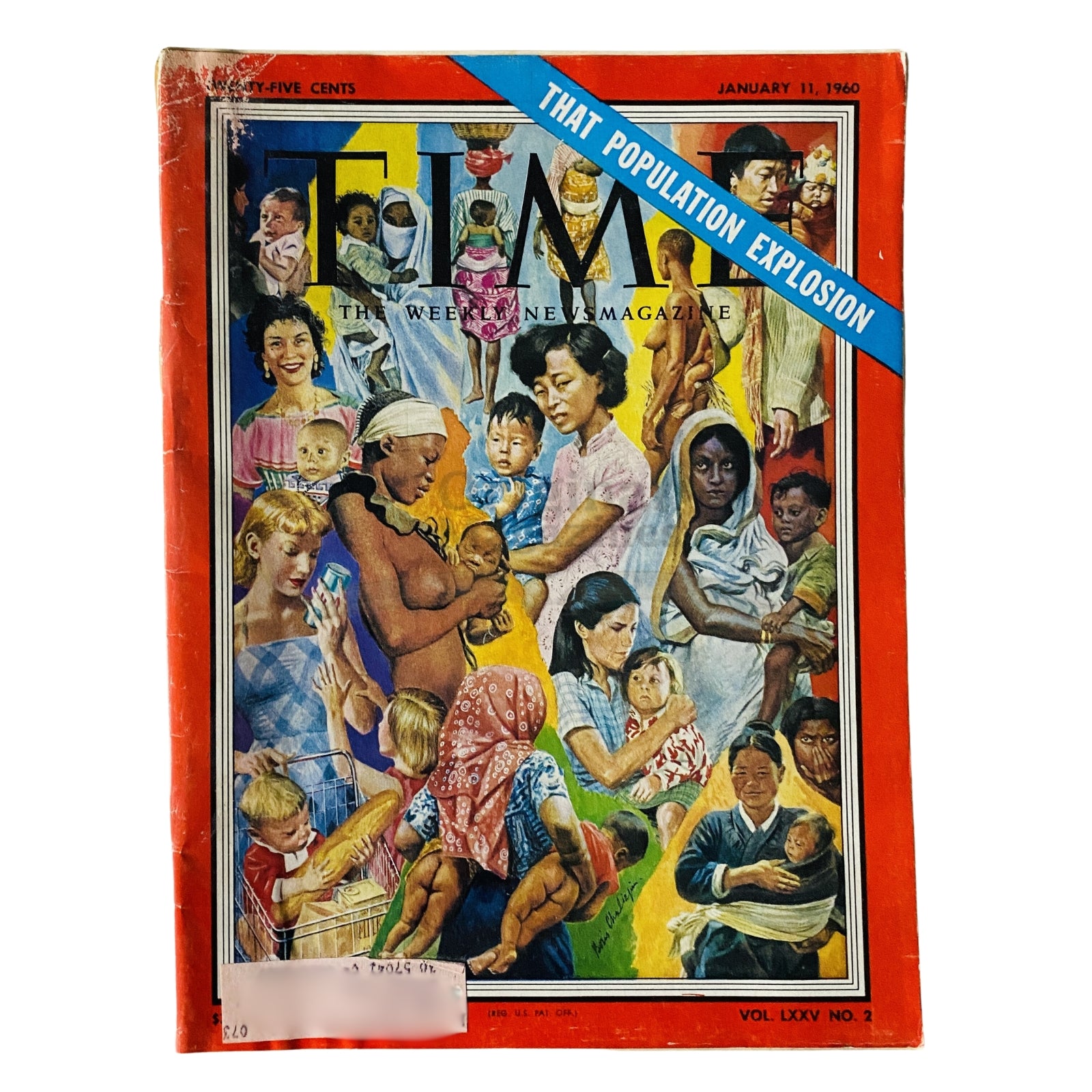 Time Magazine January 11 1960 Vol 75 No. 2 featuring the cover story 'The Population Explosion', depicting various cultural representations regarding population growth.