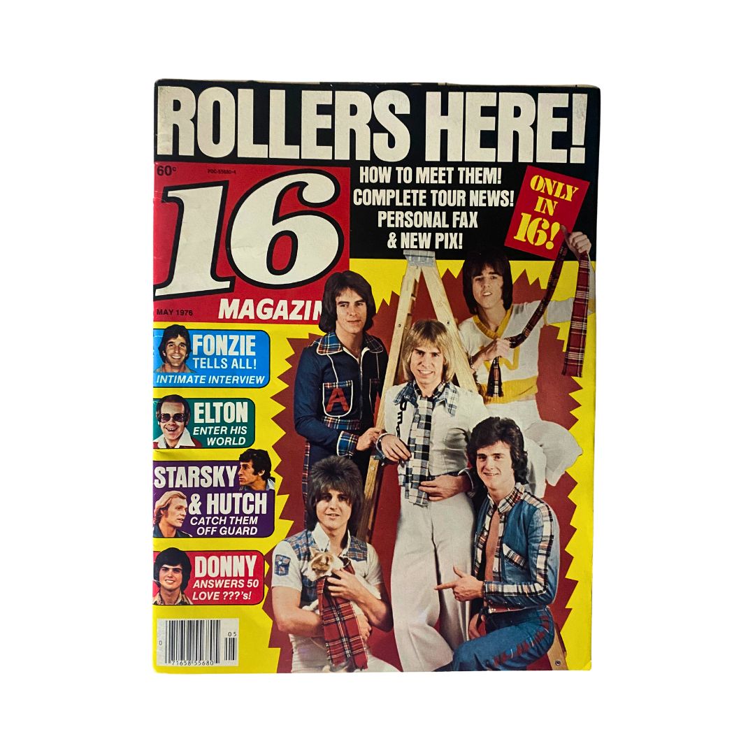 Cover of VTG 16 Magazine May 1976 featuring headlines about popular celebrities like Fonzie, Elton John, and Starsky & Hutch.