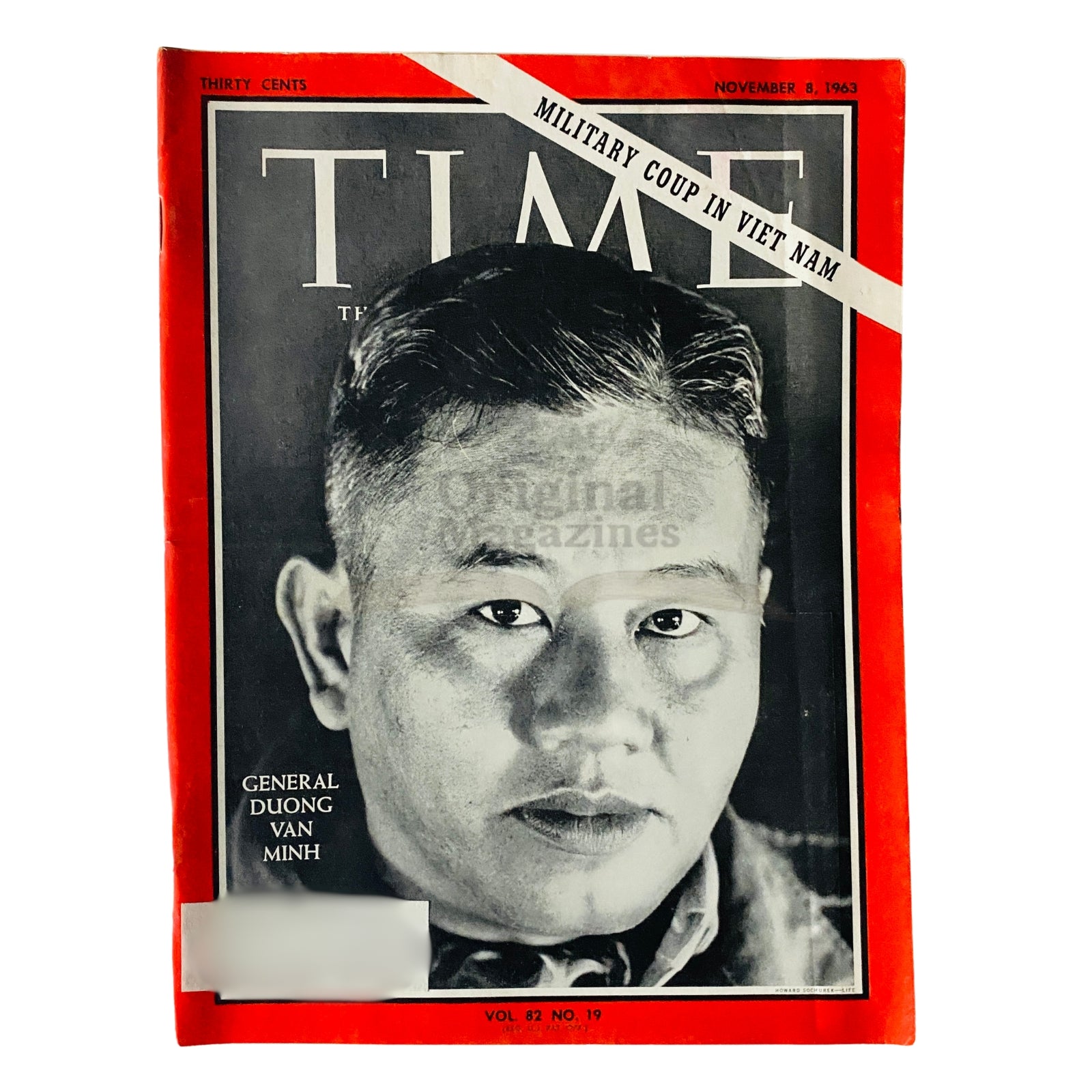 Time Magazine November 8, 1963 Vol 82 No. 19 featuring General Duong Van Minh on the cover, showcasing a historical snapshot of Vietnam's military coup.