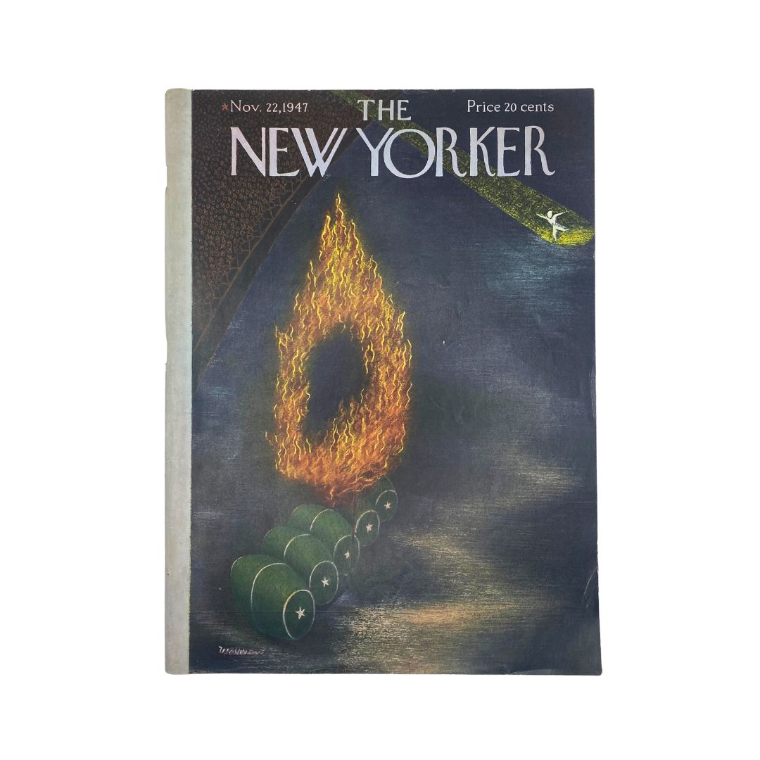 Cover of The New Yorker magazine dated November 22, 1947, featuring artwork by Christina Malman with a flame illustration.