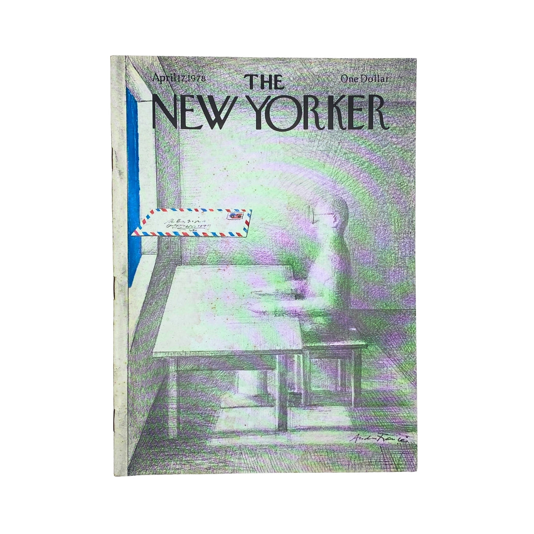 The New Yorker Complete Magazine April 17, 1978 featuring an Andre Francois cover art showcasing a surrealistic depiction of a mailbox with an envelope inside.