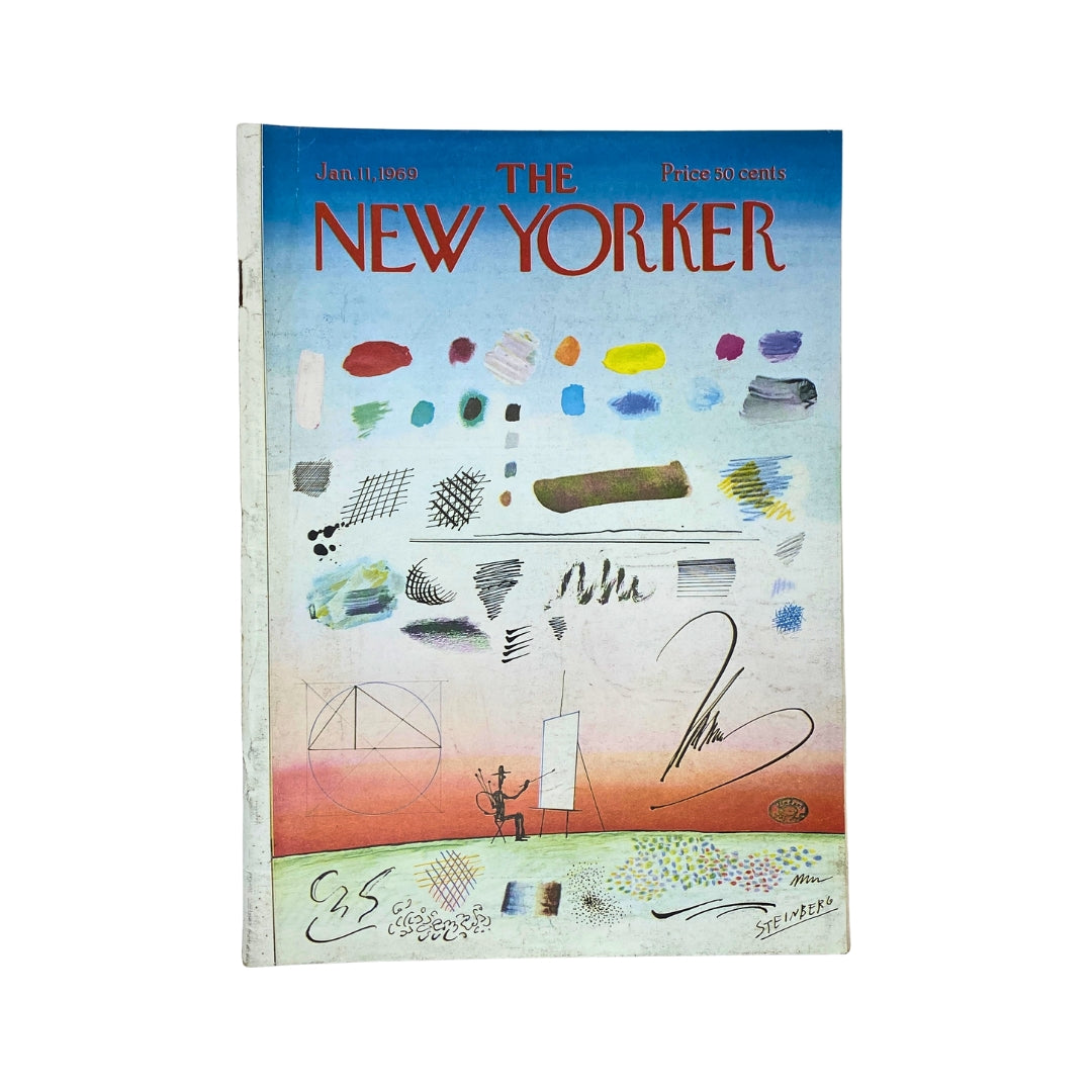 The New Yorker Complete Magazine January 11, 1969 Saul Steinberg Cover showcasing abstract art and colorful designs.