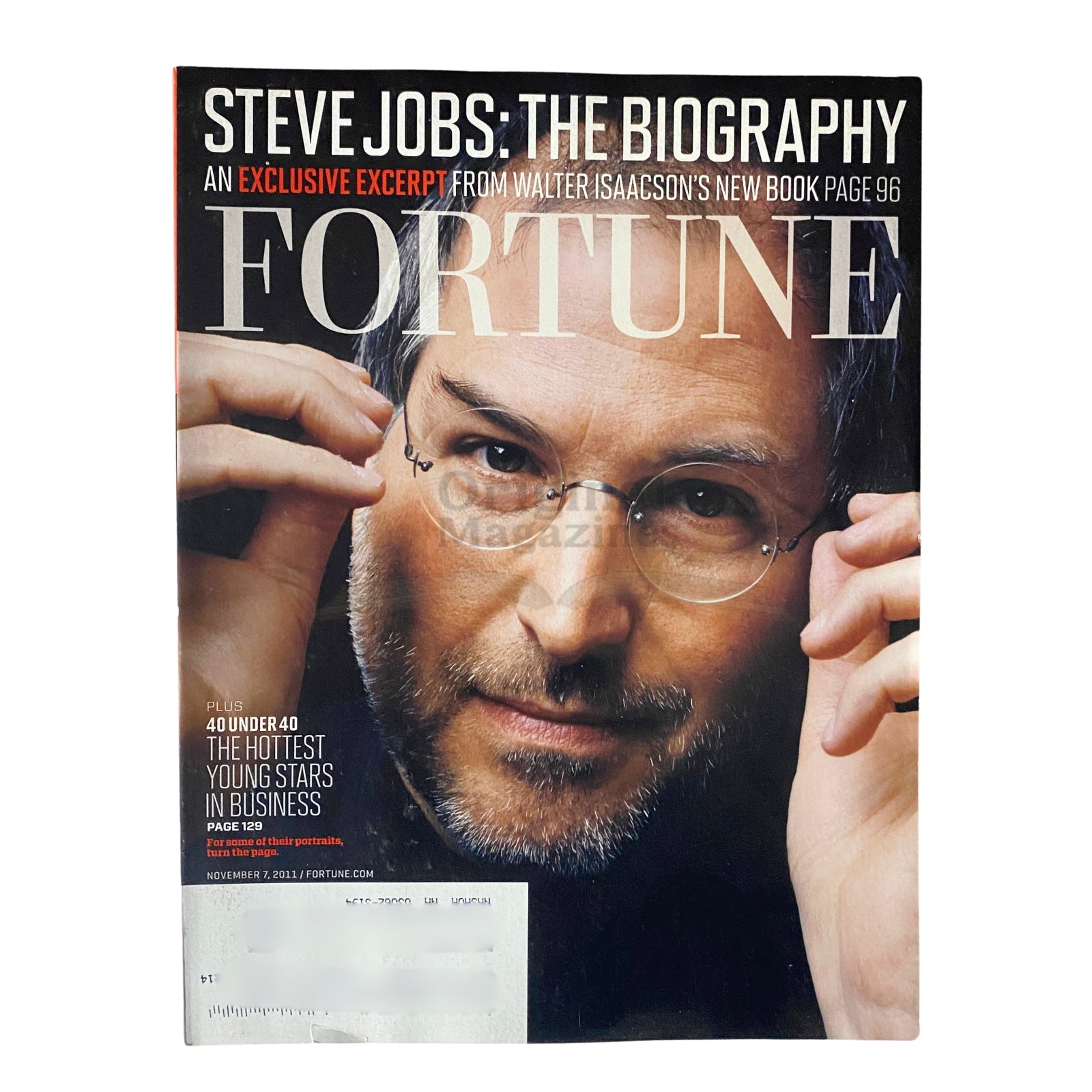 Cover of Fortune Magazine, November 7, 2011, featuring 'Steve Jobs: The Biography' and an exclusive excerpt from Walter Isaacson's book, highlighting technology and business innovations.