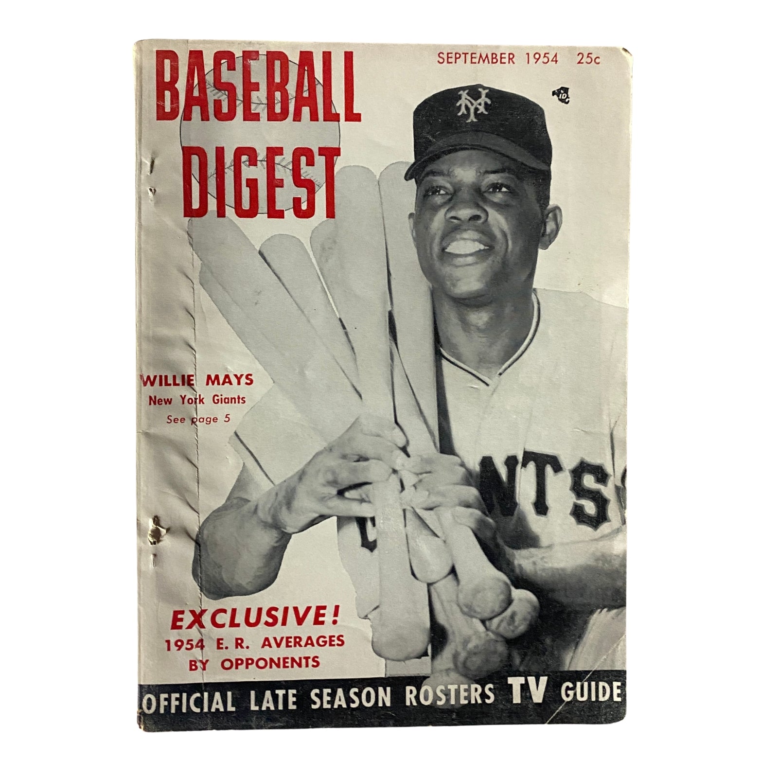 Baseball Digest Magazine September 1954 Willie Mays New York Giants No Label