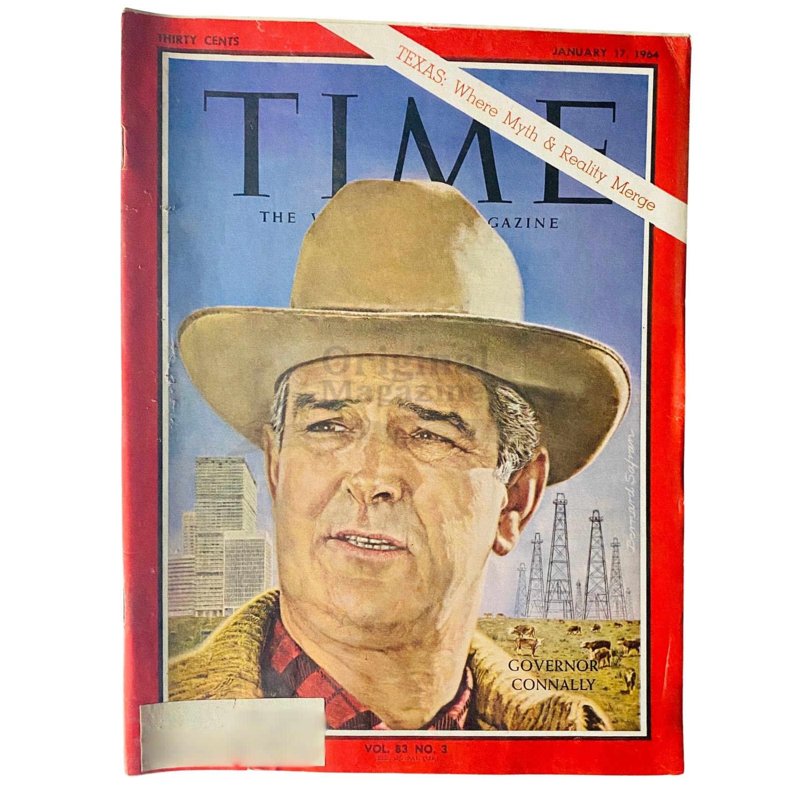 Time Magazine January 17, 1964 Vol 83 No. 3 featuring Governor John Connally on the cover, showcasing the iconic political figure with a backdrop of oil rigs in Texas.
