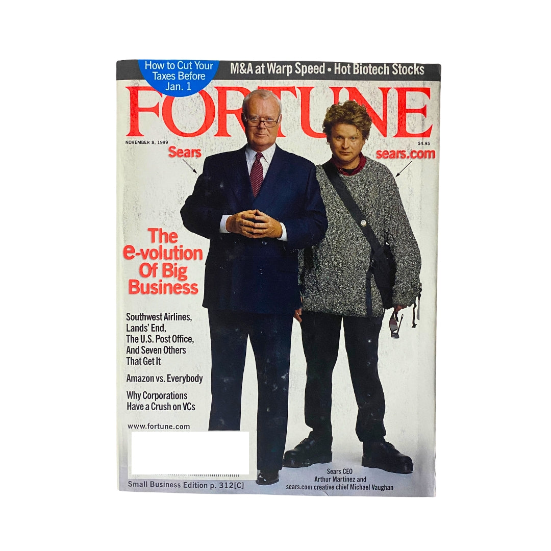 Fortune Magazine cover from November 8, 1999 featuring Arthur Martinez and Michael Vaughan, highlighting 'The e-volution of Big Business' with articles on corporate strategies during the digital era.