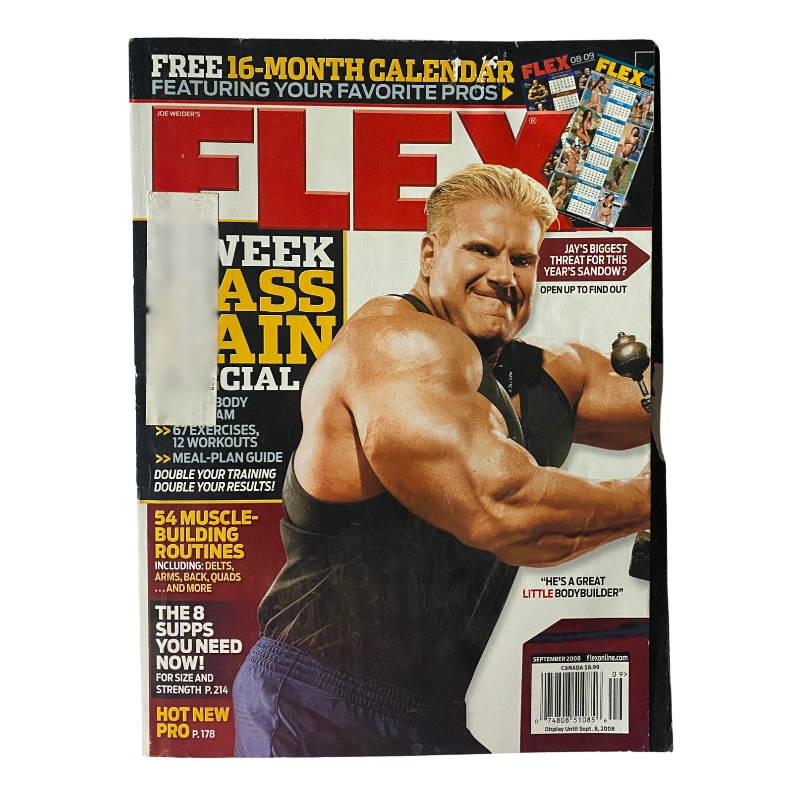 Flex Magazine September 2008 Vol 26, Num 7 Jay Cutler, Dexter Jackson w Poster