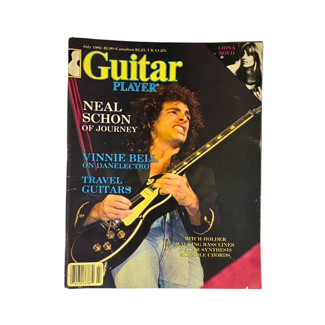 Cover of Guitar Player Magazine July 1982 featuring Neal Schon of Journey, highlighting rock guitar topics and iconic photography.