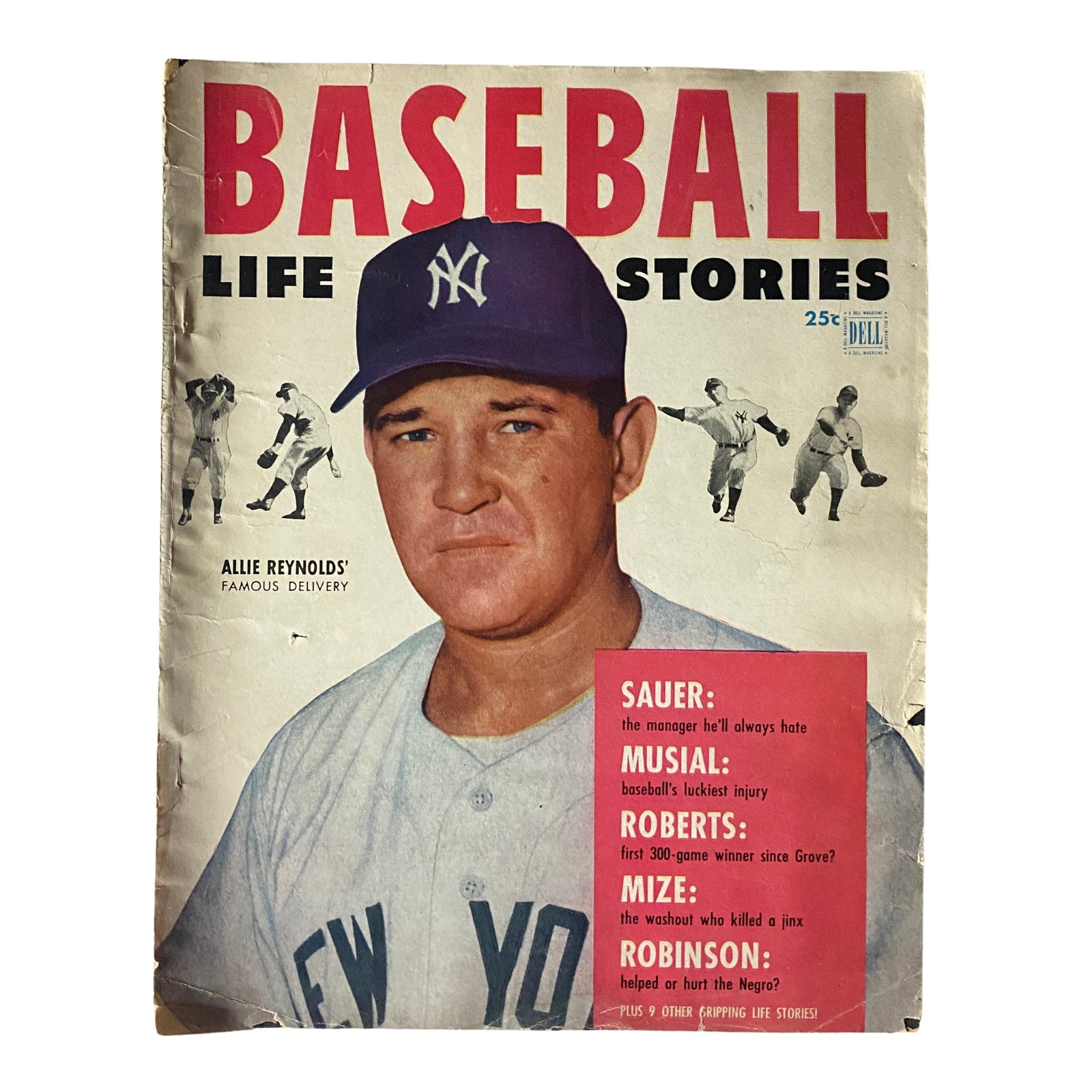 Cover of Baseball Life Stories Magazine 1953 Vol 1 No. 2 featuring Allie Reynolds, showcasing vibrant title and graphic details.