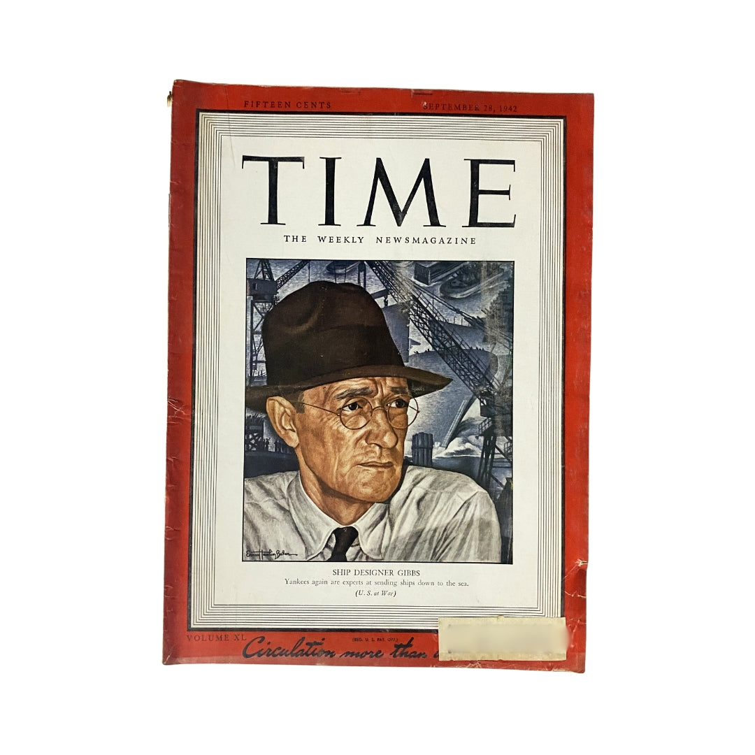 VTG Time Magazine September 28, 1942 Ship Designer William Francis Gibbs