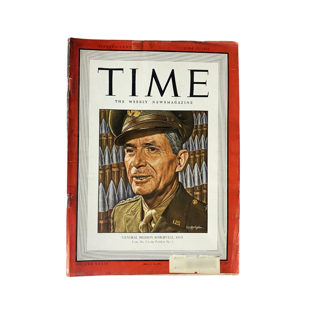 VTG Time Magazine June 15, 1942 Vol 39 No. 24 General Brehon Somervell, S.O.S.