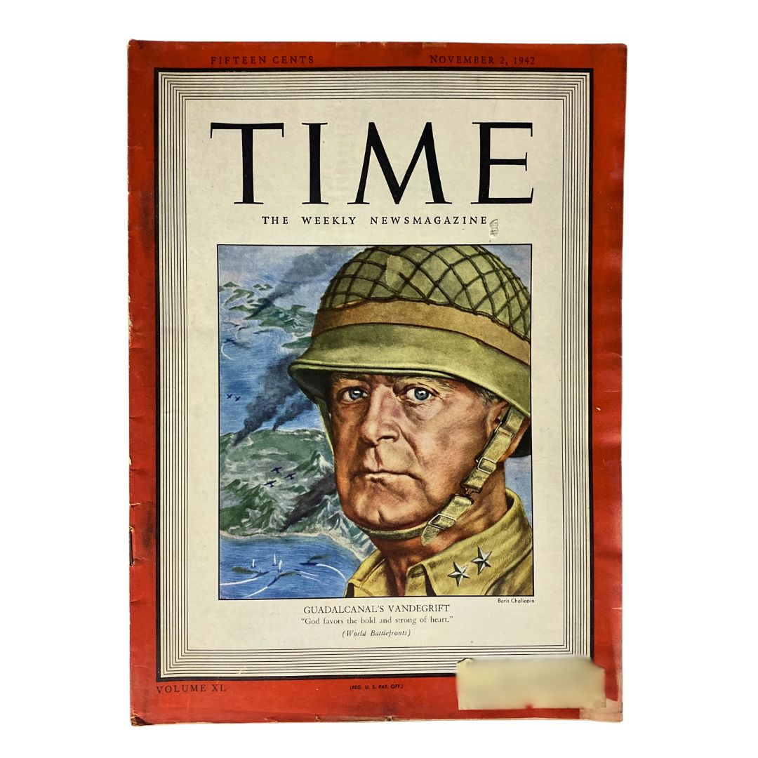 VTG Time Magazine November 2 1942 Guadalcanal's Alexander Vandegrift