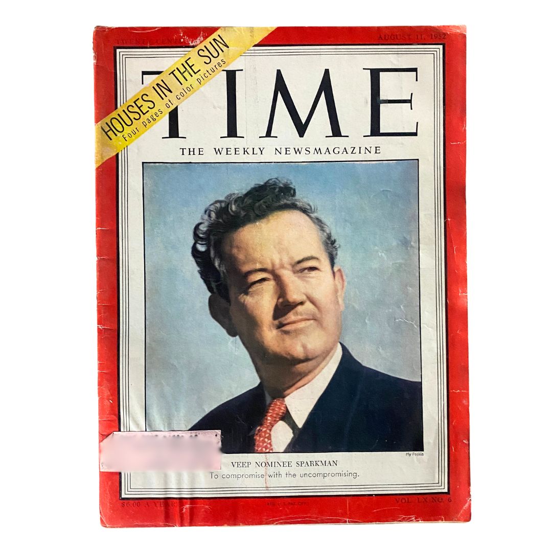 VTG Time Magazine August 11, 1952 Vol 60 No. 6 John Sparkman