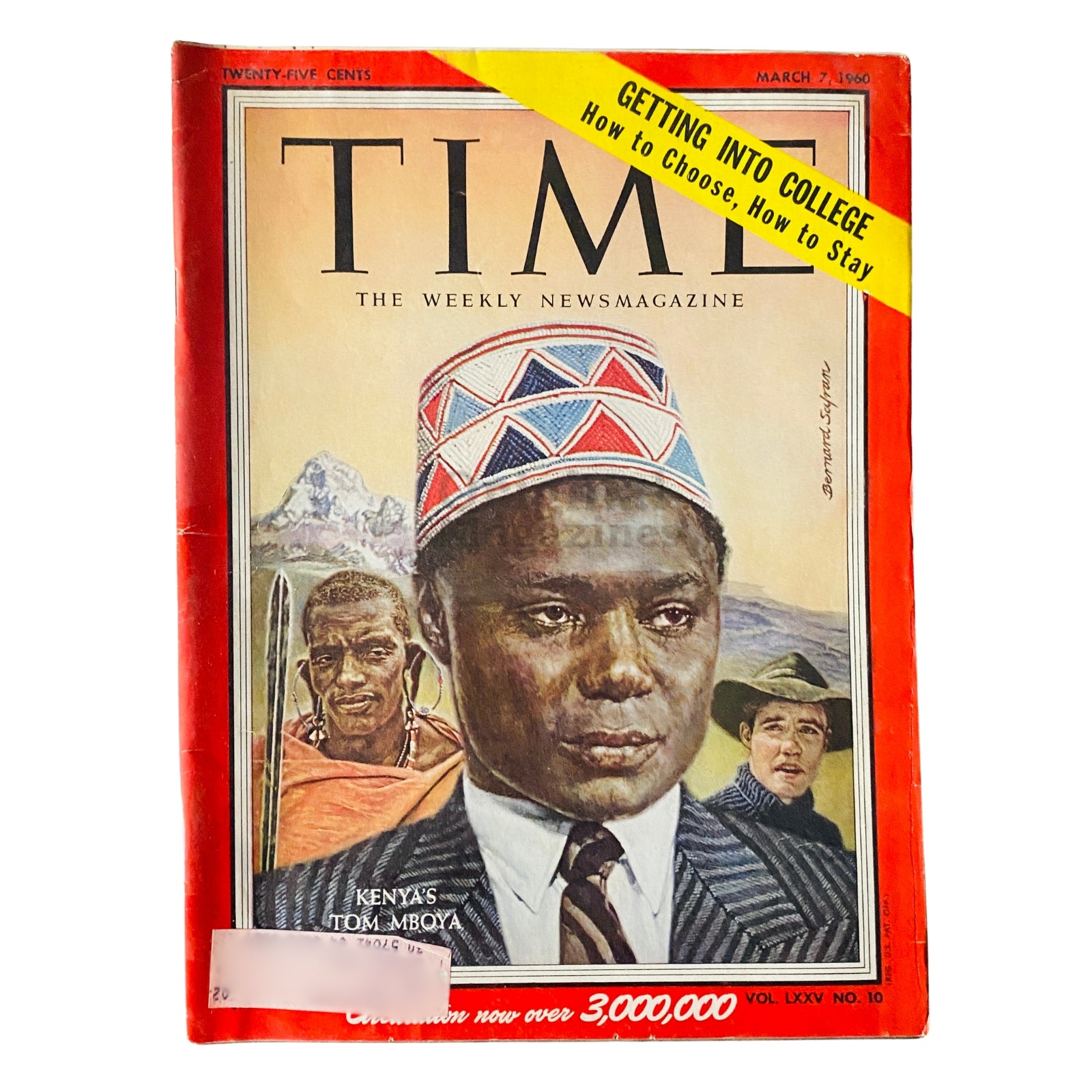 Time Magazine March 7, 1960, featuring Kenya's Tom Mboya on the cover with vibrant artwork and historical significance.