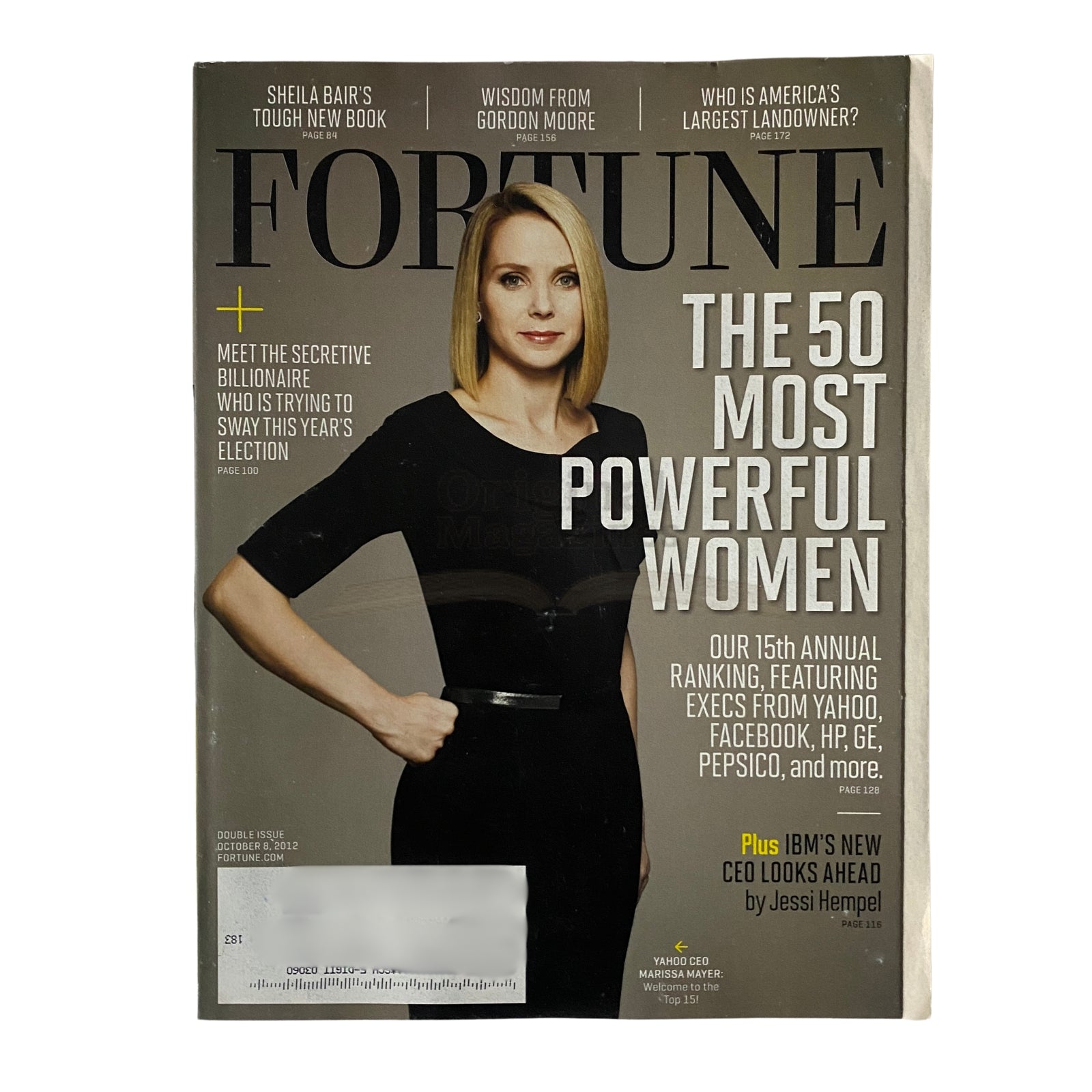 Fortune Magazine featuring Yahoo CEO Marissa Mayer on the cover, titled 'The 50 Most Powerful Women', showcasing influential women in business.