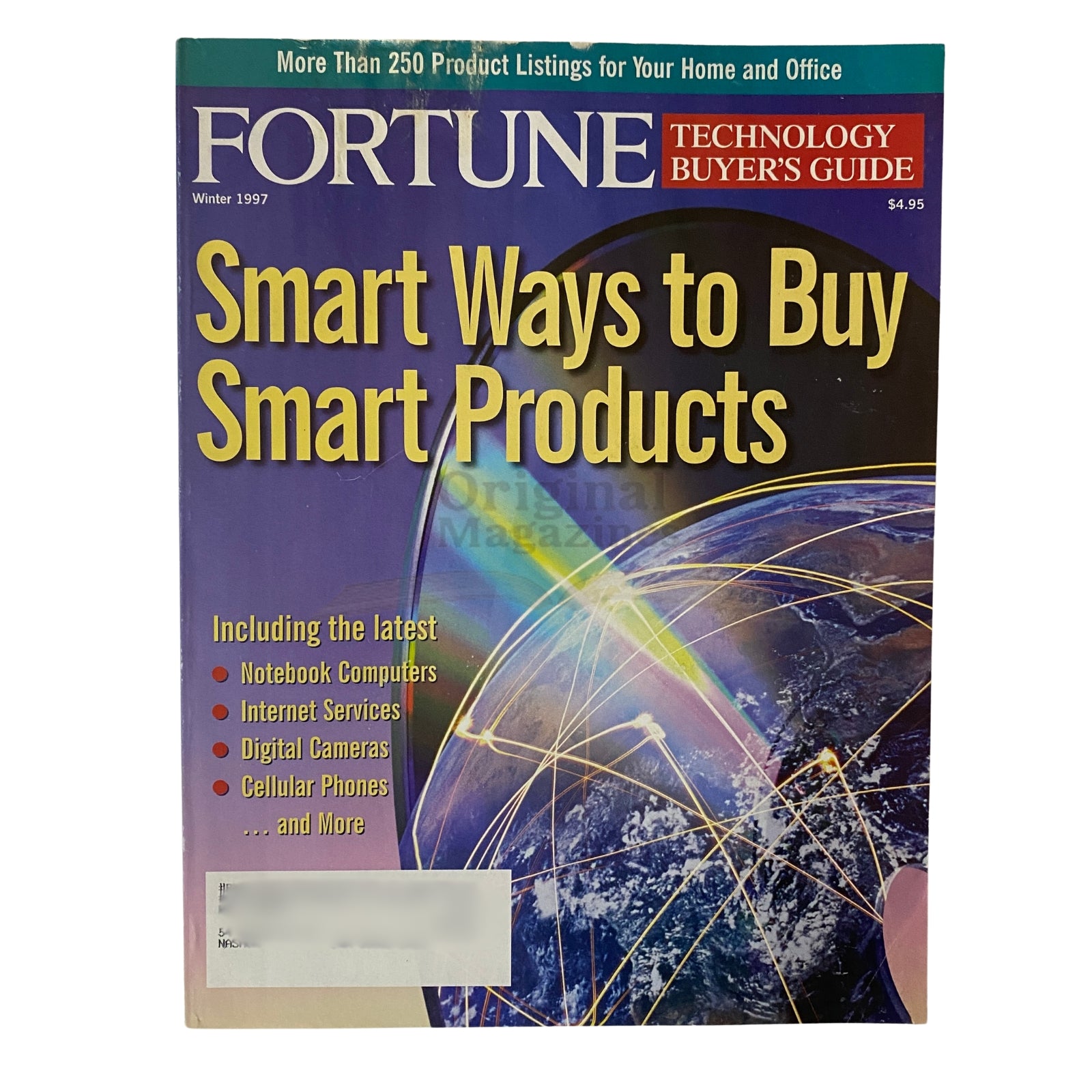Fortune Magazine Winter 1997 cover featuring the title 'Smart Ways to Buy Smart Products', highlighting technology buyer's guide including topics on notebook computers, internet services, digital cameras, and cellular phones.