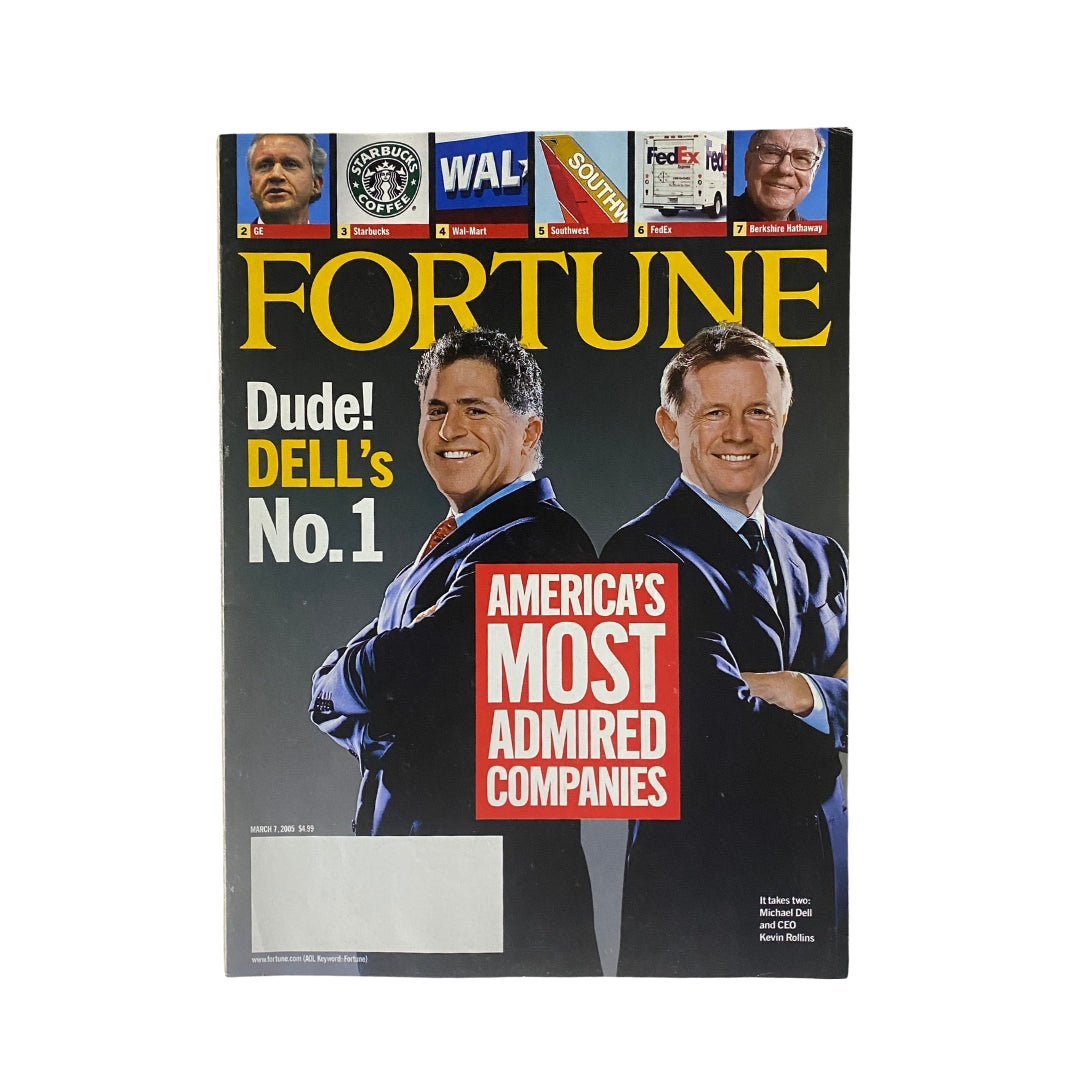 Fortune Magazine March 7, 2005 featuring Michael Dell and Kevin Rollins on the cover, highlighting 'America's Most Admired Companies'.