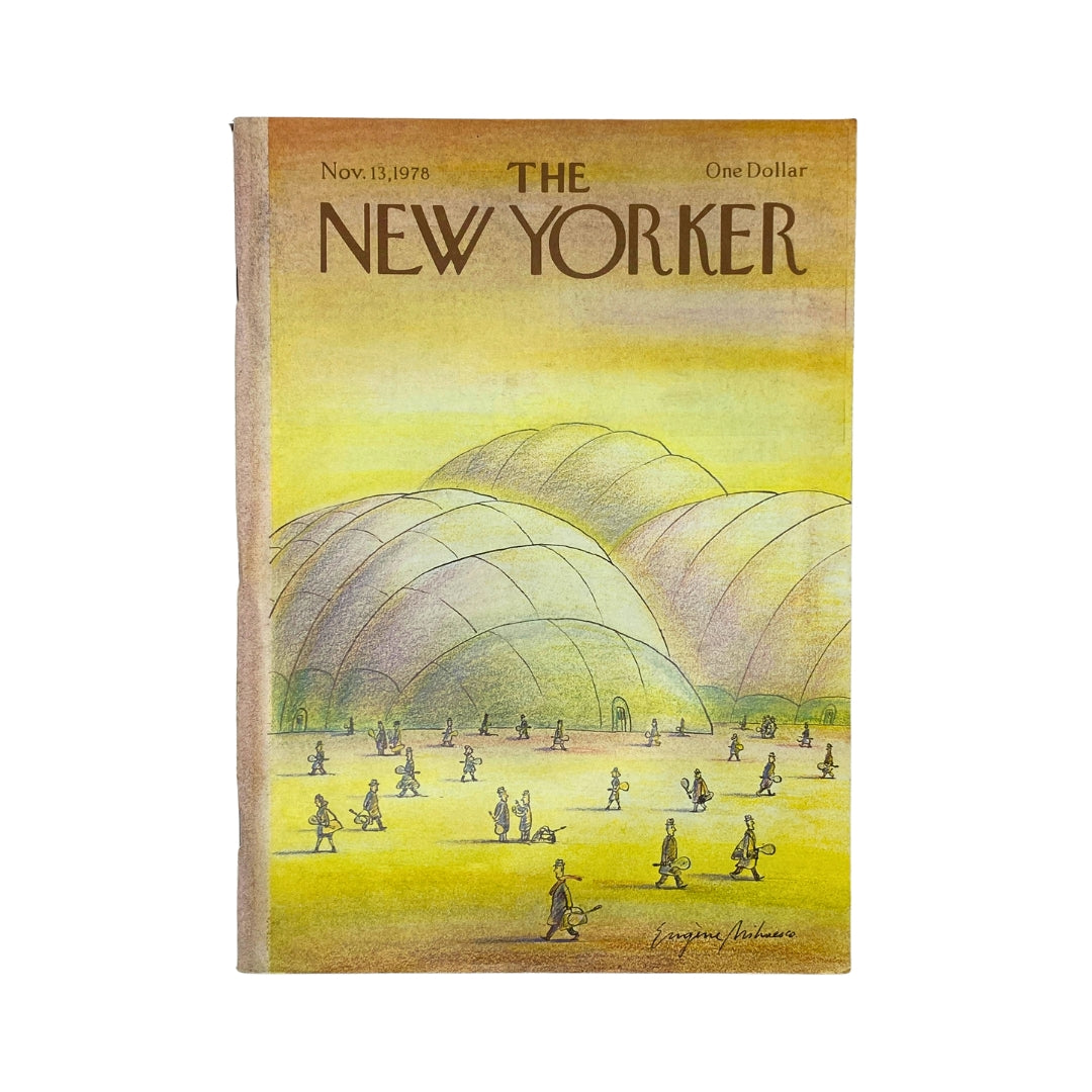 The New Yorker Complete Magazine November 13, 1978, featuring a cover illustration by Eugene Mihaesco, showcasing a vibrant scene with figures engaged in activities on a stylized landscape.