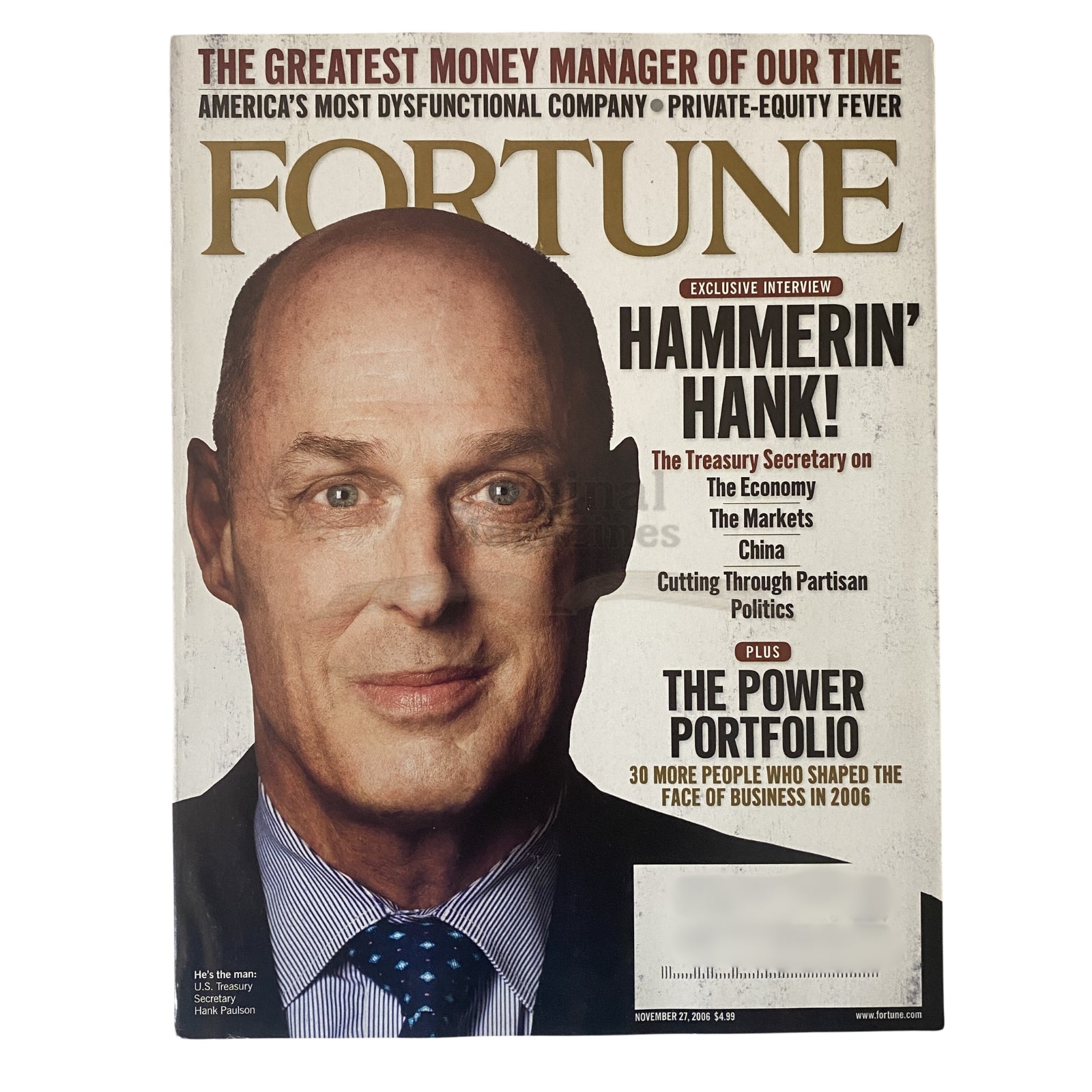 Fortune Magazine November 27, 2006 U.S. Treasury Secretary Hank Paulson VG