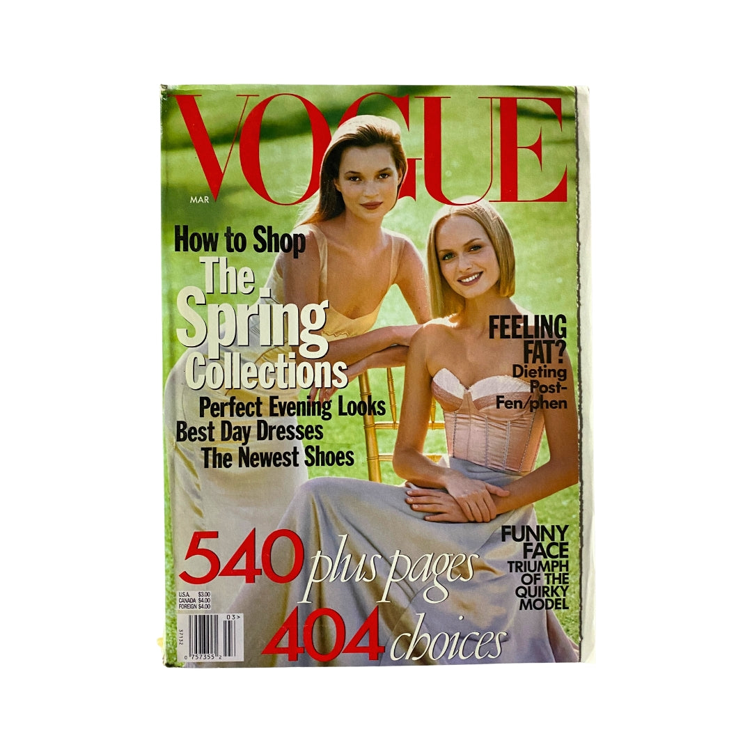 Vogue Magazine March 1998 Kate Moss, Amber Valletta Cover No Label