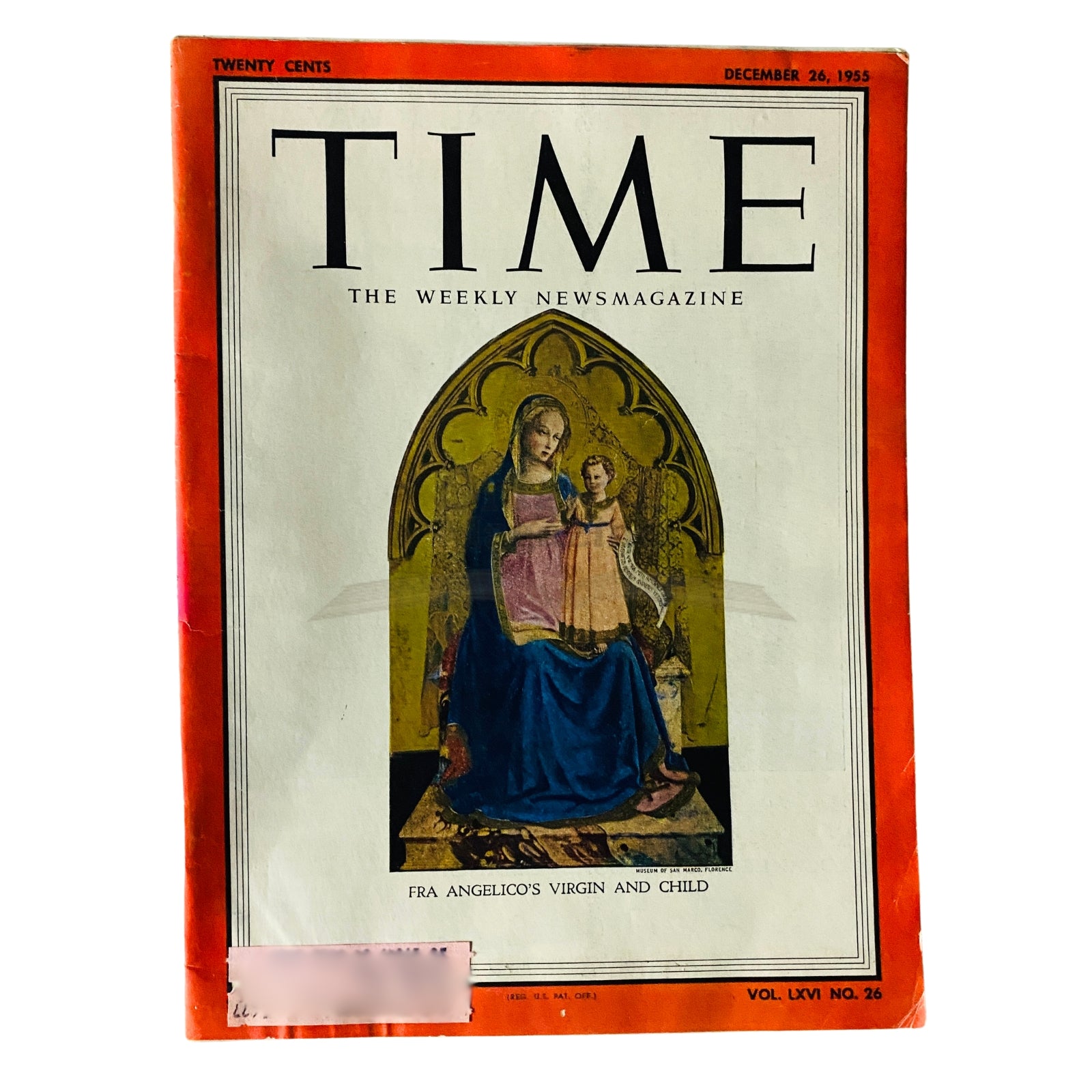 Time Magazine December 26 1955 featuring Fra Angelico's Virgin and Child on the cover, a collectible vintage magazine reflecting mid-20th century culture.
